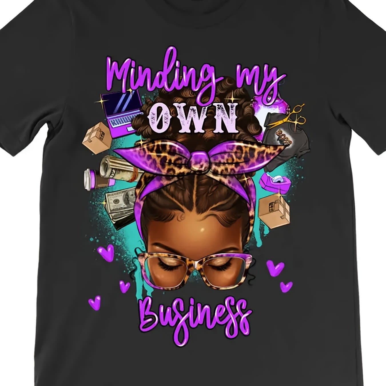TEMU My Own Business Afro Messy Bun T-shirt 6000 Funny Men's Short Sleeve Graphic T-shirt Collection Black Ar-220g