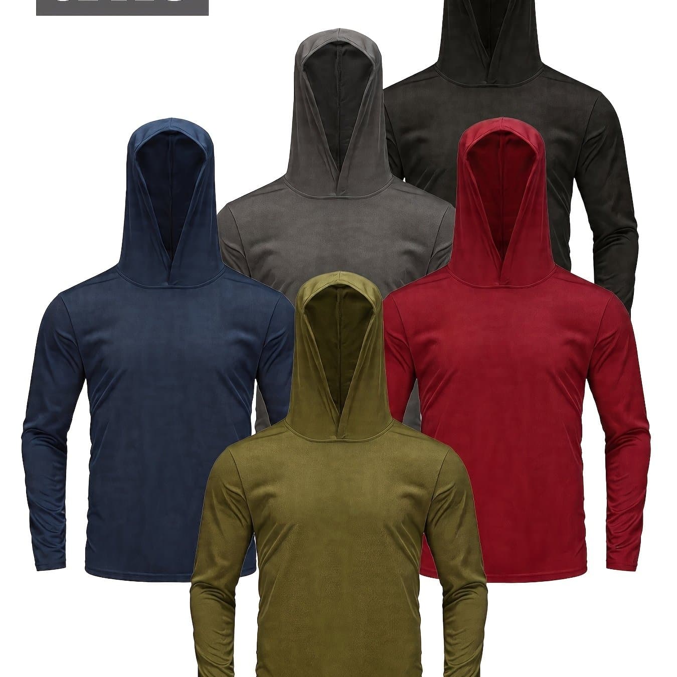 TEMU 5pcs Men's Hooded Long-sleeved Quick-drying Clothes, Breathable Ice-sensitive Technology Fabric, Moisture-absorbing And Sweat-wicking, Outdoor Sports And Fitness, And Windproof