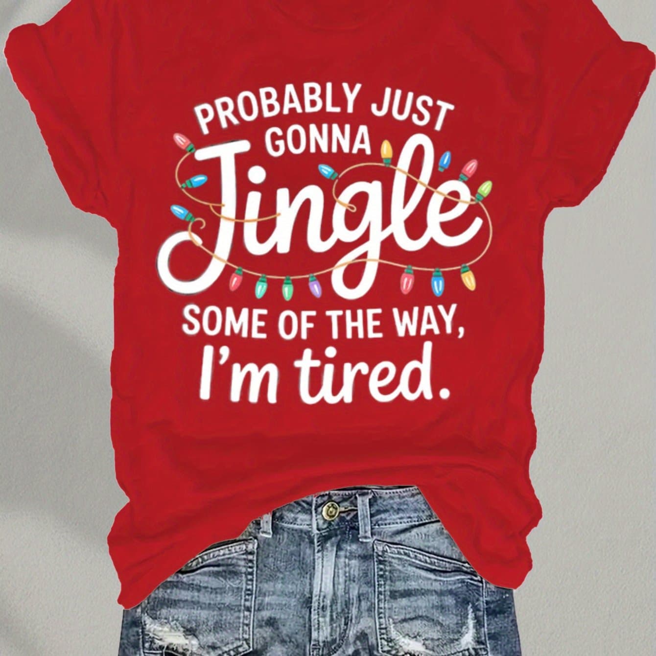 TEMU Women's Short Sleeve T-shirt, Christmas Women's Clothing, Winter Women's Clothing, Christmas Gift- Christmas Bell T-shirt With Quotes " Only Part Of Will Ring Along The Way, I'm "- Fashionable