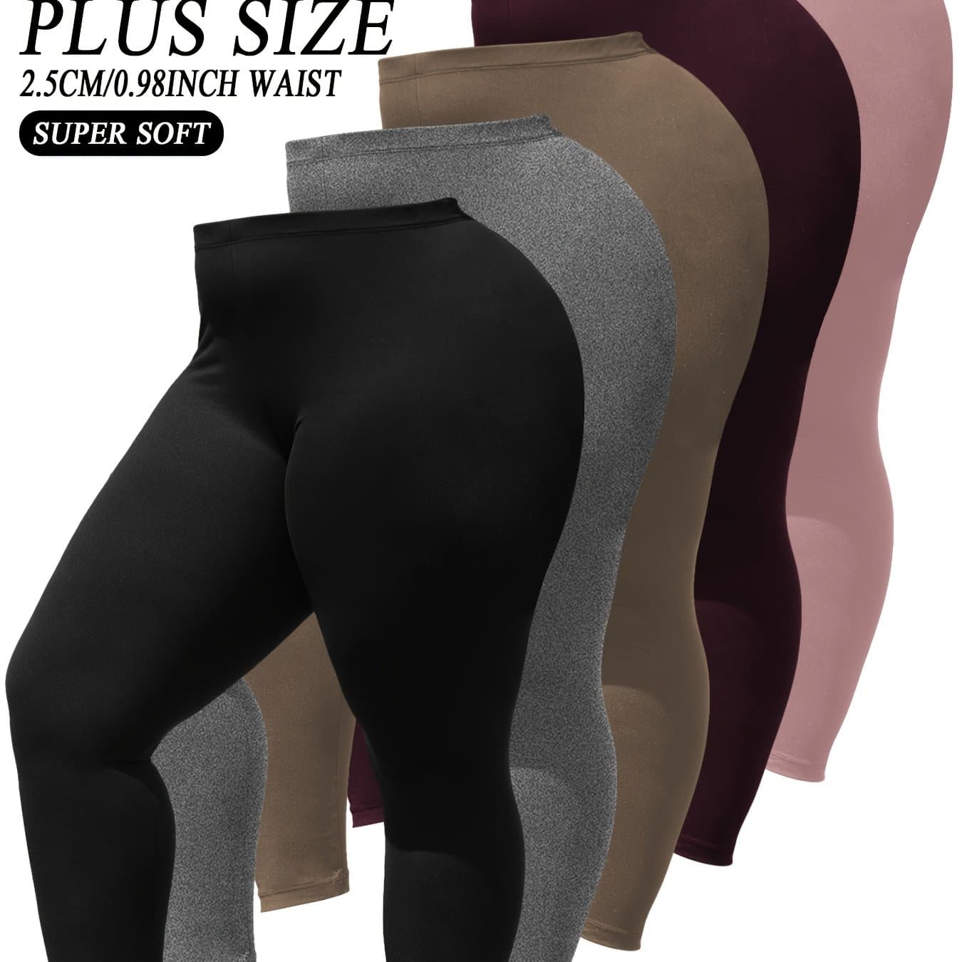 TEMU Women's Plus Size Full-length 5 Pack & Strong Workout Leggings - High- Full-coverage Athletic Pants, Opaque Gym Wear For Running, Yoga, Gymnastics (machine Washable) - Solid Pack (no Sheer)