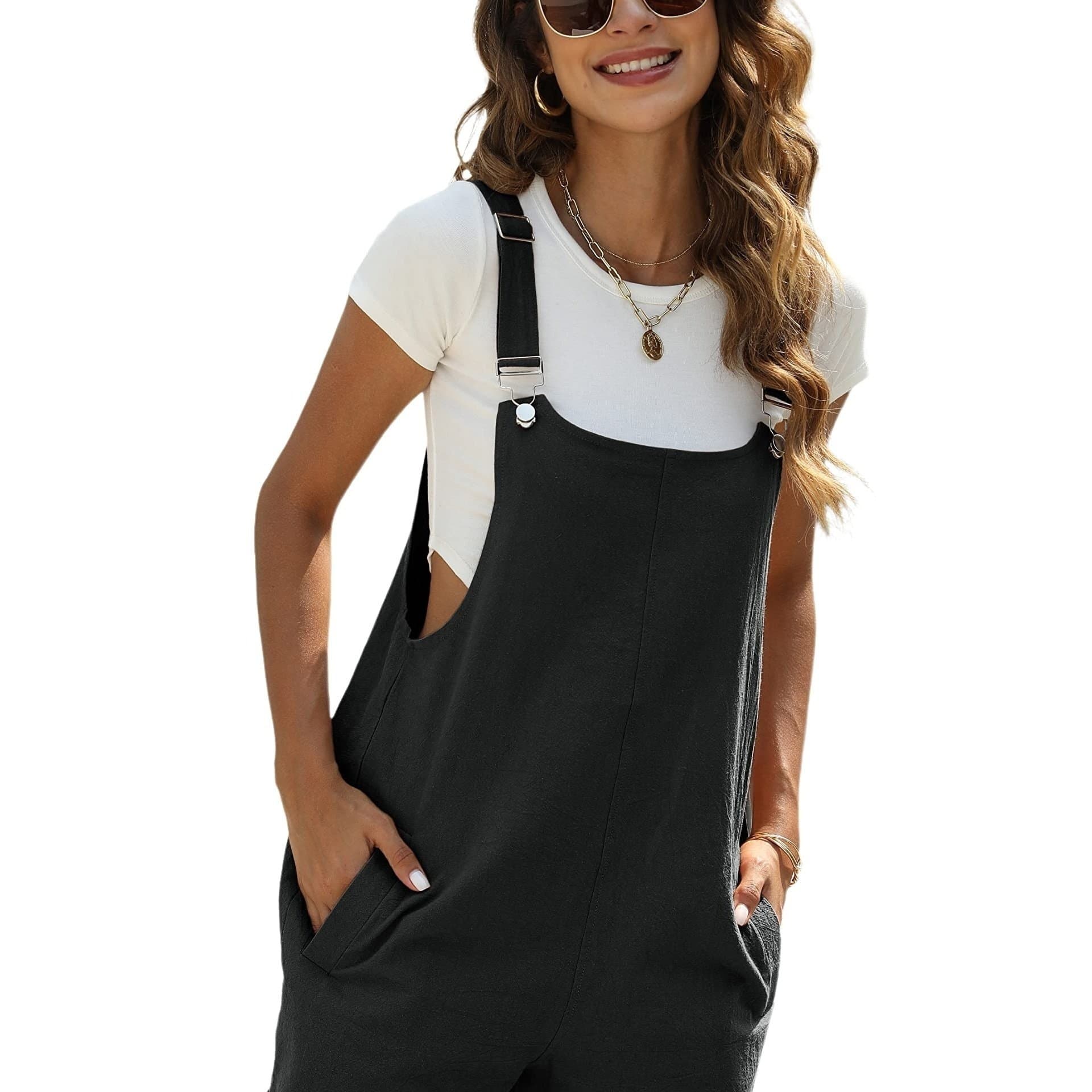 TEMU Sleeveless Jumpsuit For Of -linen Blend, Featuring A Comfortable Palazzo Style With Pockets, Perfect For Casual Wear From Spring To Fall And Easy To