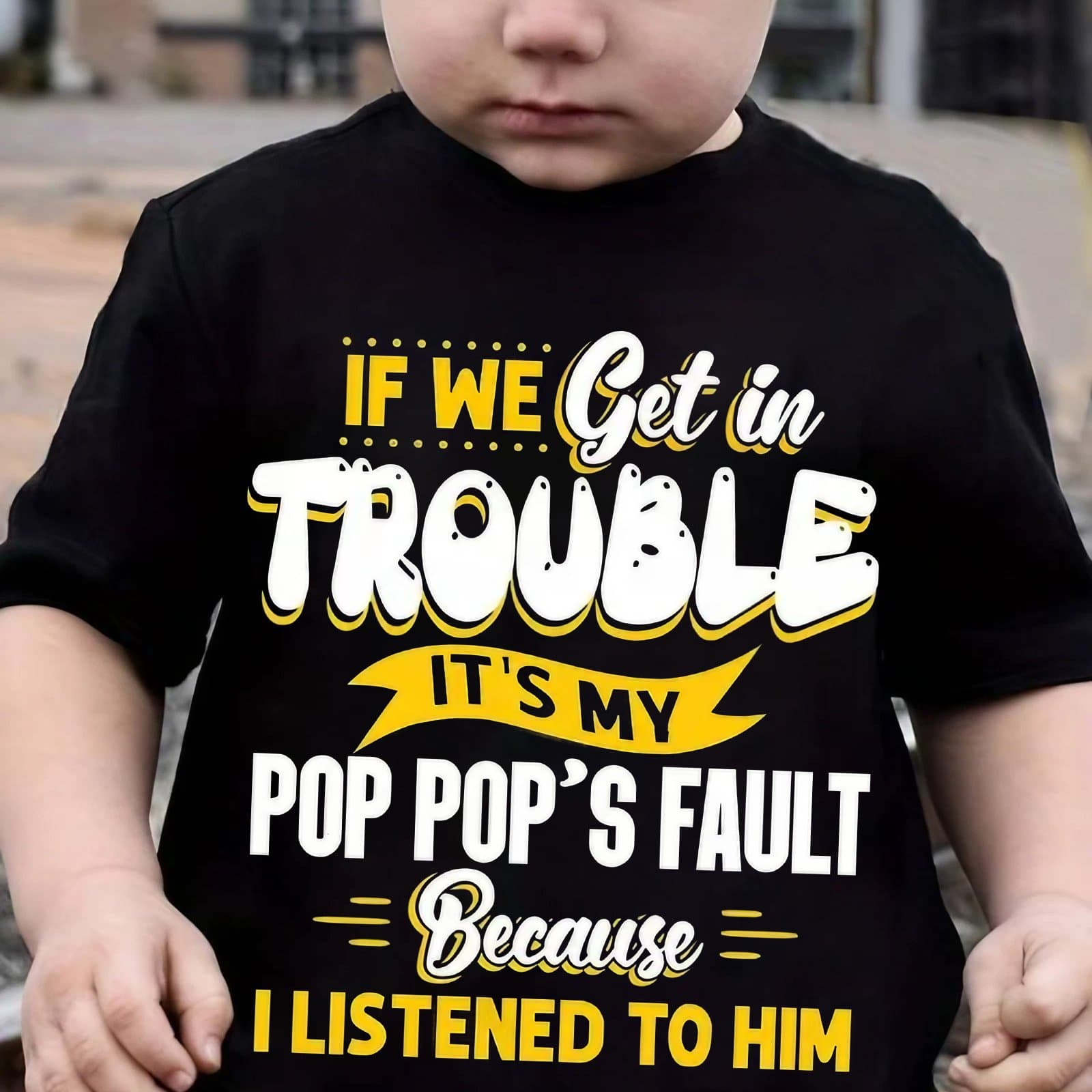 TEMU Casual Crew Neck T-shirt, Slight Stretch, Spring And Summer Lettering T-shirt, Regular Fit Jersey Top For Under 12s - "if Into Trouble, 's Fault" Design