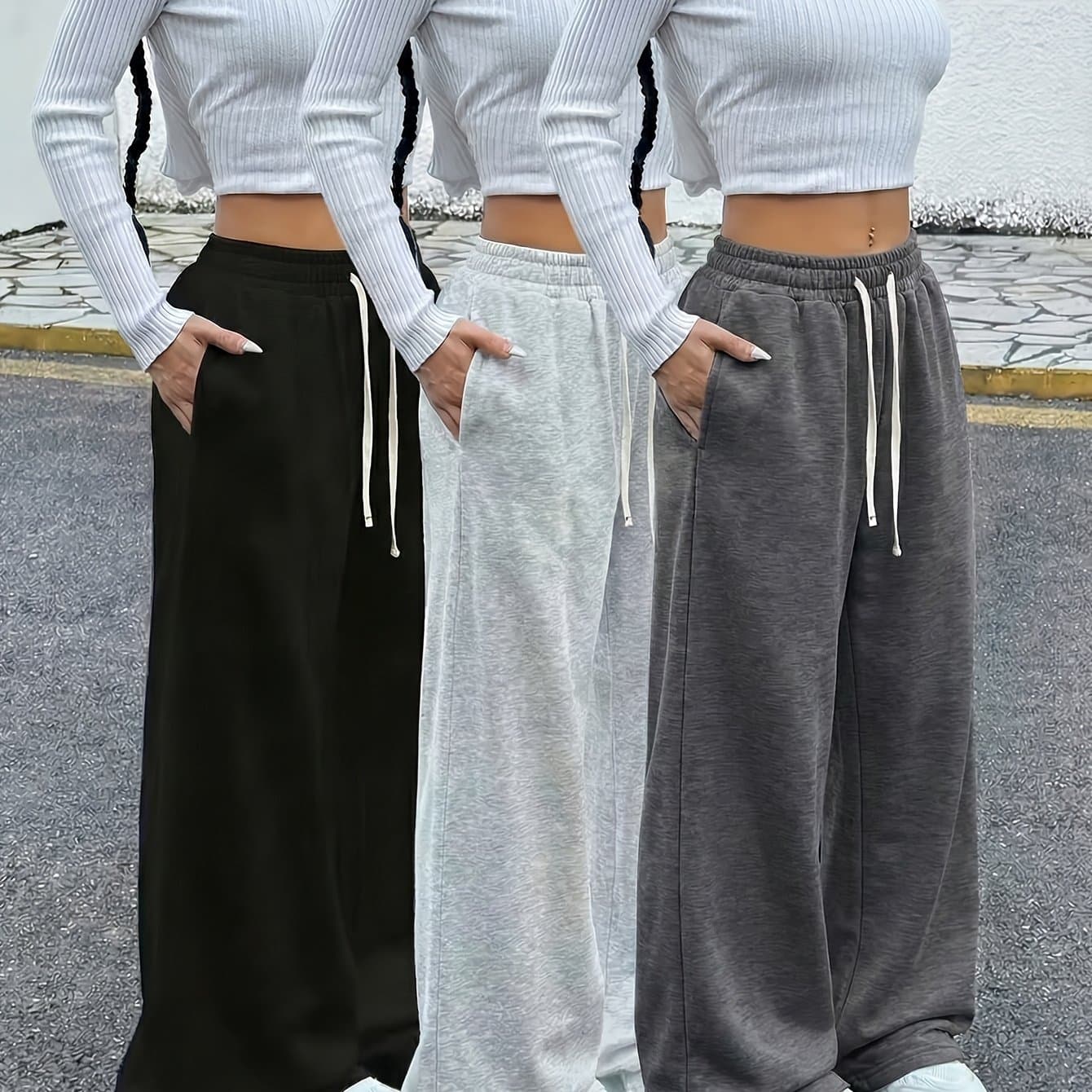 TEMU 3pcs And Summer Trendy Versatile Pants [soft Joggers] [sizes Run Large, Smaller] Women's Soft Joggers - Loose Fit, Elastic Waist With Drawstring, Double Side Pockets - Machine Washable