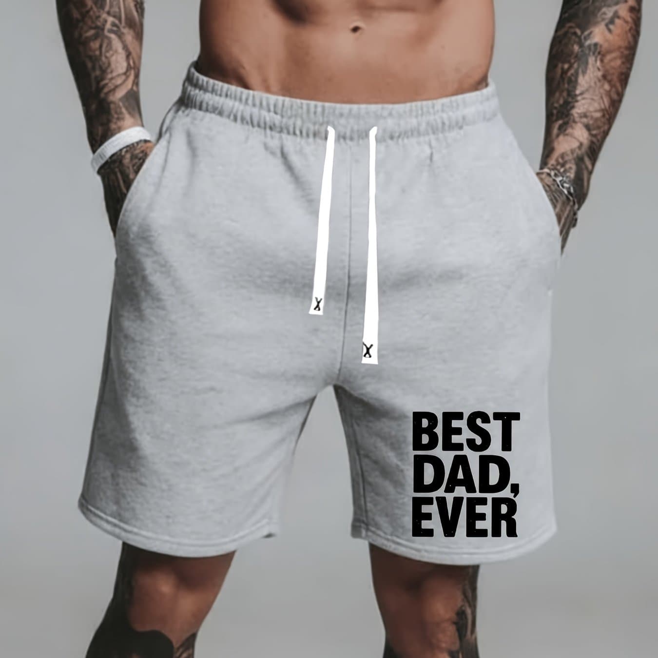 TEMU Men's Summer Fashion Shorts, Best Dad Ever Print Drawstring Casual Fitness Outdoor , Summer Shorts Beach Pants