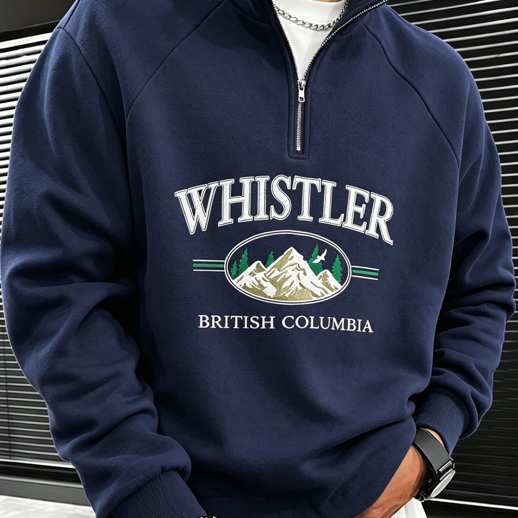 TEMU Fleece Embroidery Mock Neck Zipper Pullover Warm Sweatshirt