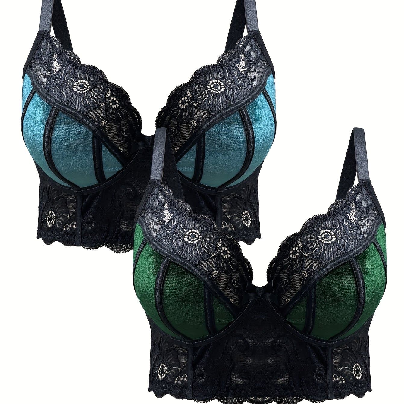 TEMU Plus Size Sexy Lace Trim Underwire Bra Set Of 2
