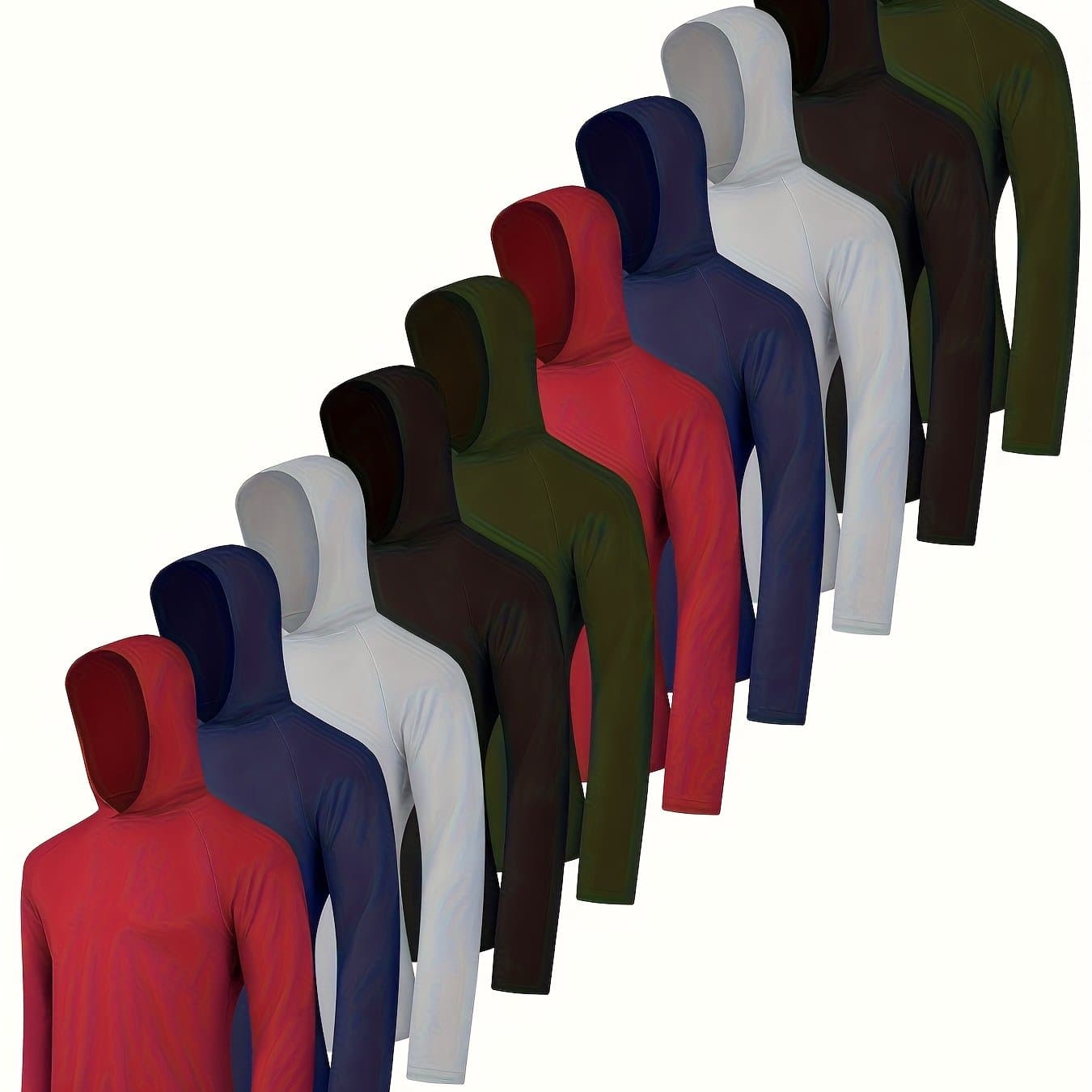TEMU Telaleo 10-pack Men's Quick-dry Upf Rash Guards & Long Sleeve Shirts - Lightweight Hoodies With Thumb Holes For Outdoor, Fishing, Running, Athletic Wear (10pcs Bulk)