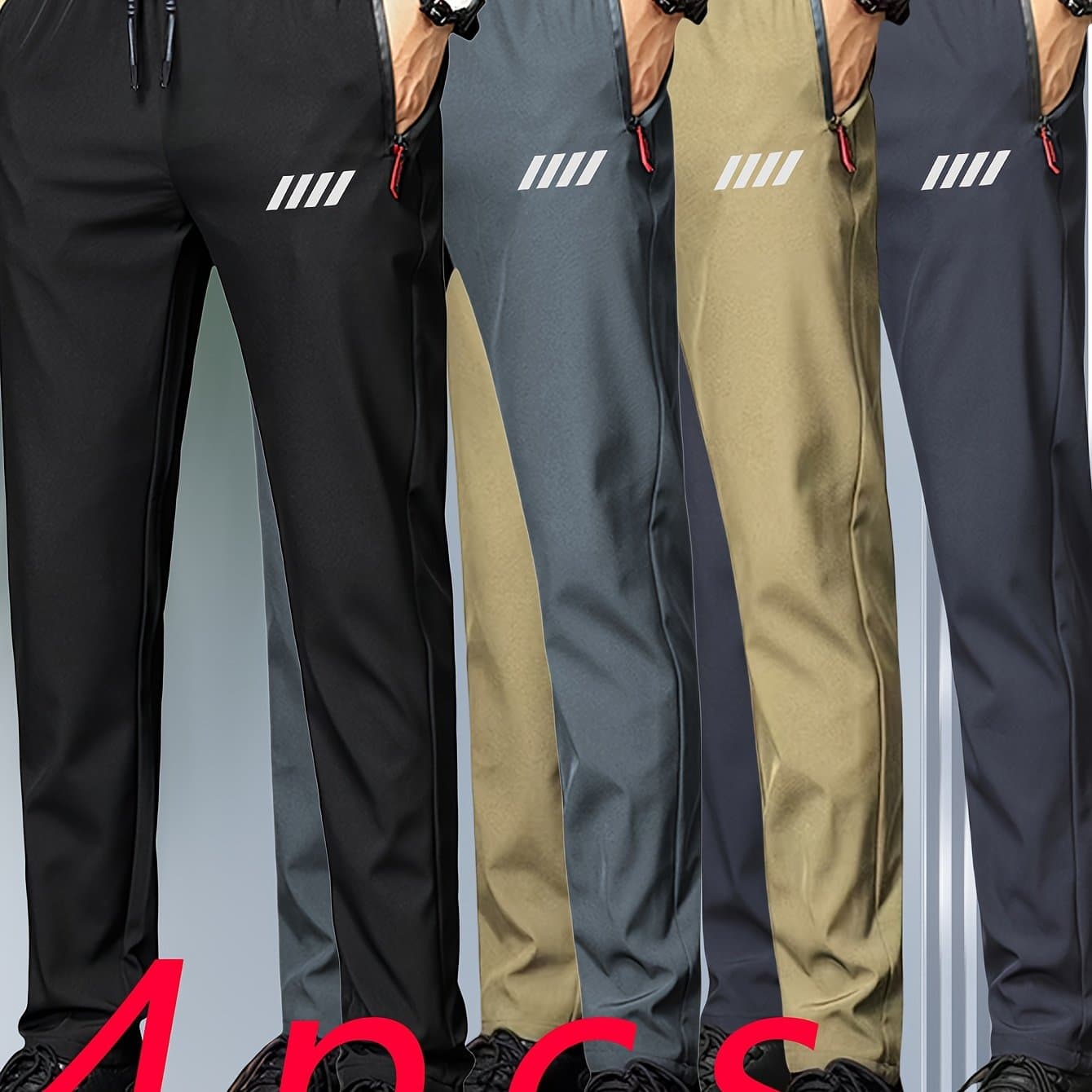TEMU Set Of 4, Men's Sports Casual Pants, Summer Trousers For Men, Featuring Zippered Pockets - Versatile For Leisure, An Ideal Gift For Men, Made Of 100% Polyester, Suitable For Holiday Gifting