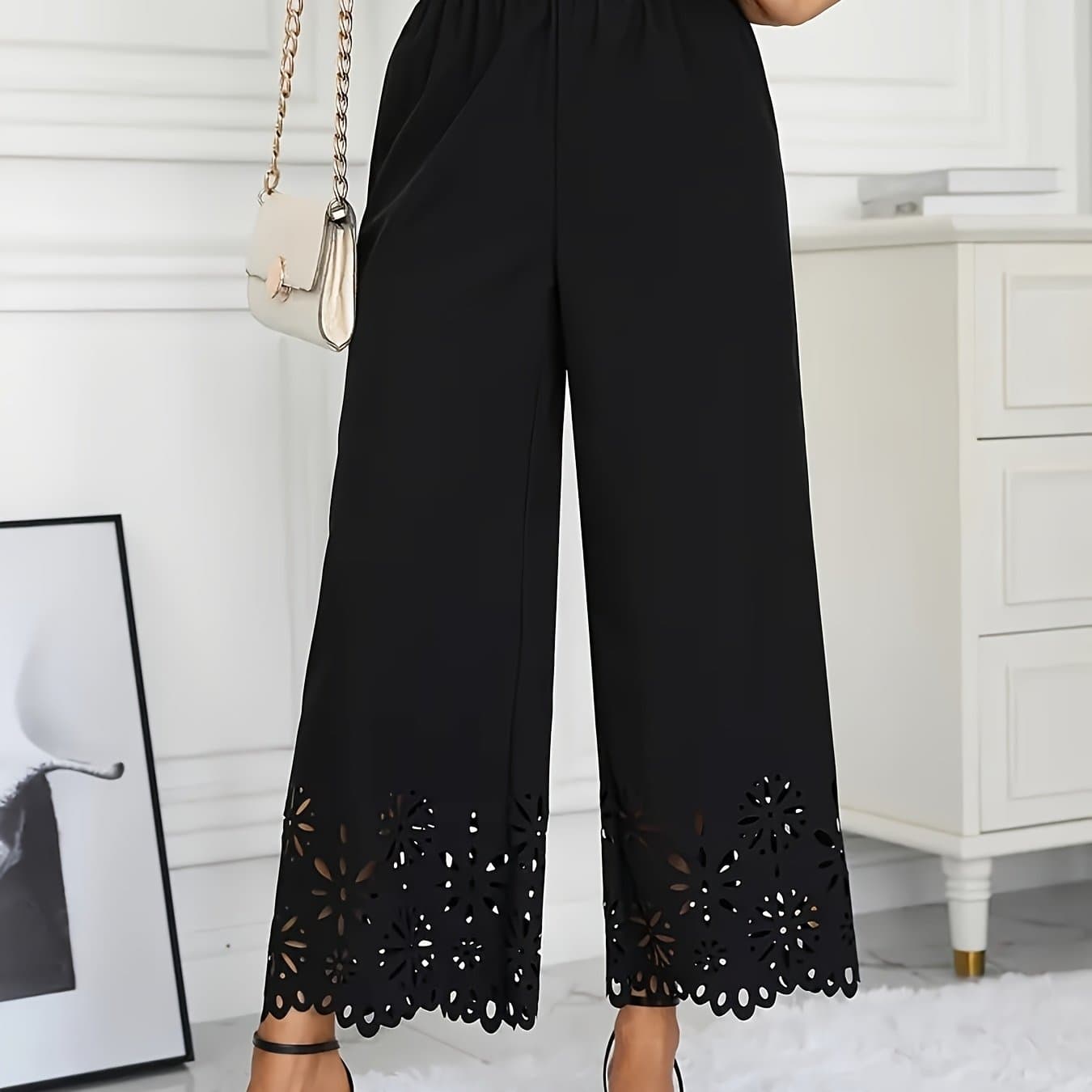 TEMU Women's Easy Wide-leg Pants, Elegant Slim-fit Solid Color Trousers, Spring/summer/autumn/