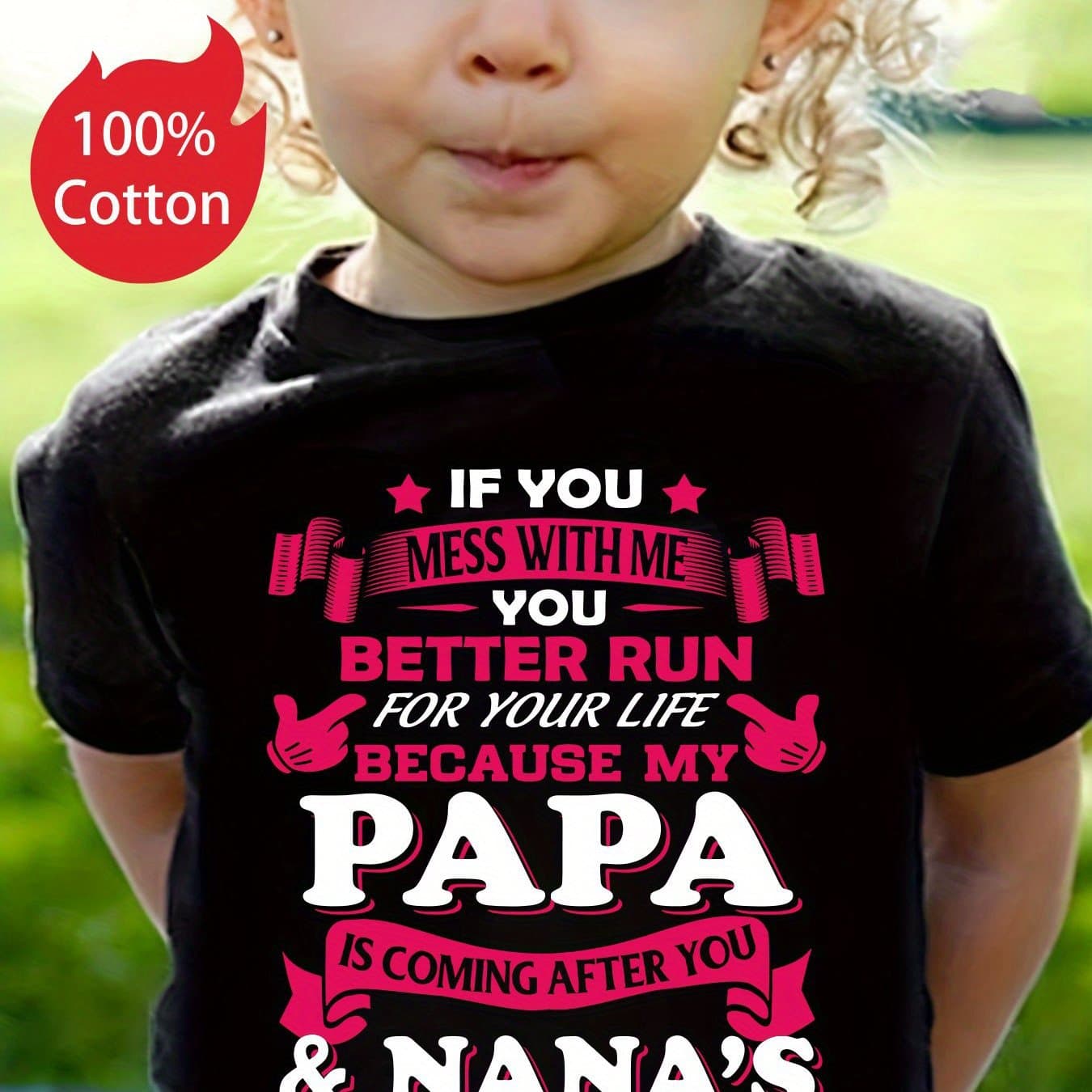 TEMU Gourd Doll Girls' Summer Cotton T-shirt, " Miss With Me You Papa" Letter Print, Casual Crew Neck, Short Sleeve, Asymmetrical Hem, Knit Pullovers With Slight Stretch - 100% Loose