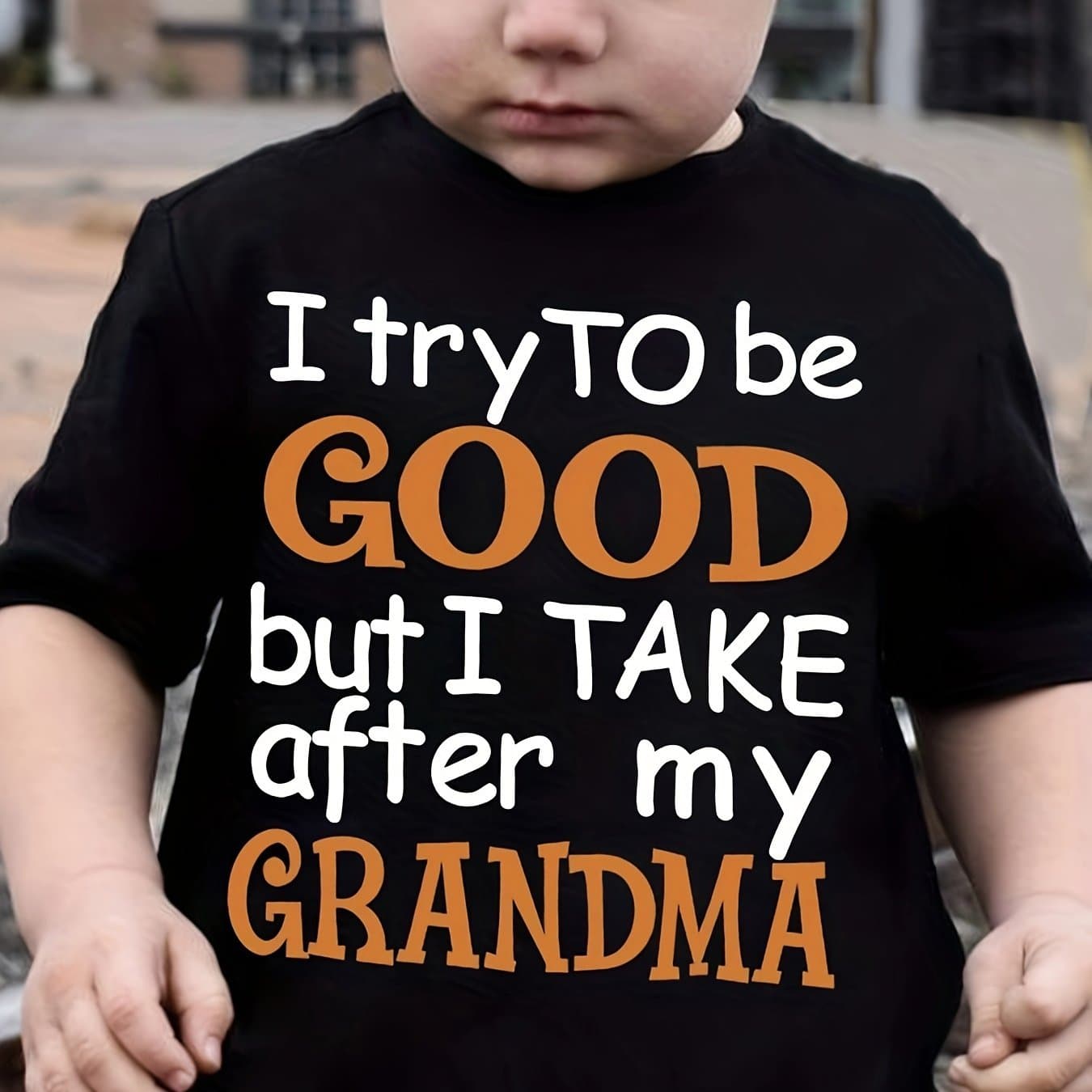TEMU Boys T-shirt "i Try To But I Take After My Grandma" Print For Comfortable And Casual Round Neck Short Sleeves