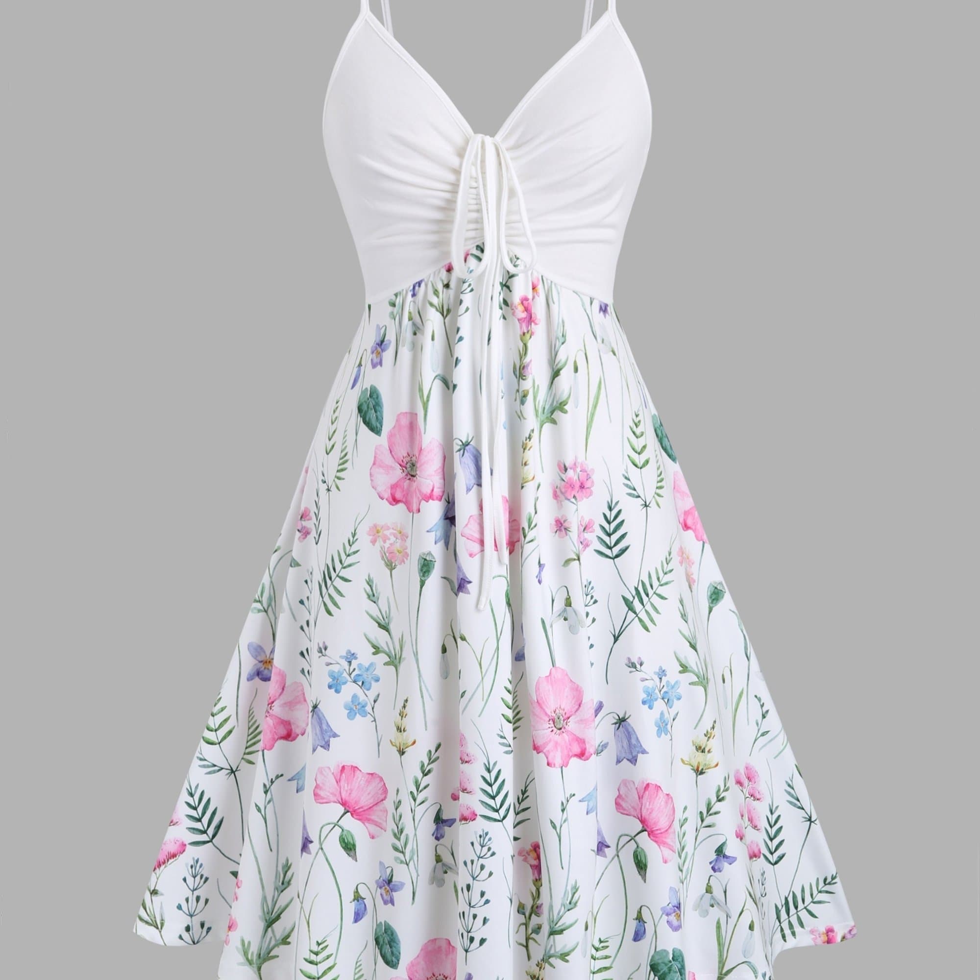 TEMU Targeted Development Neckline Drawstring Skirt Floral Print Dress