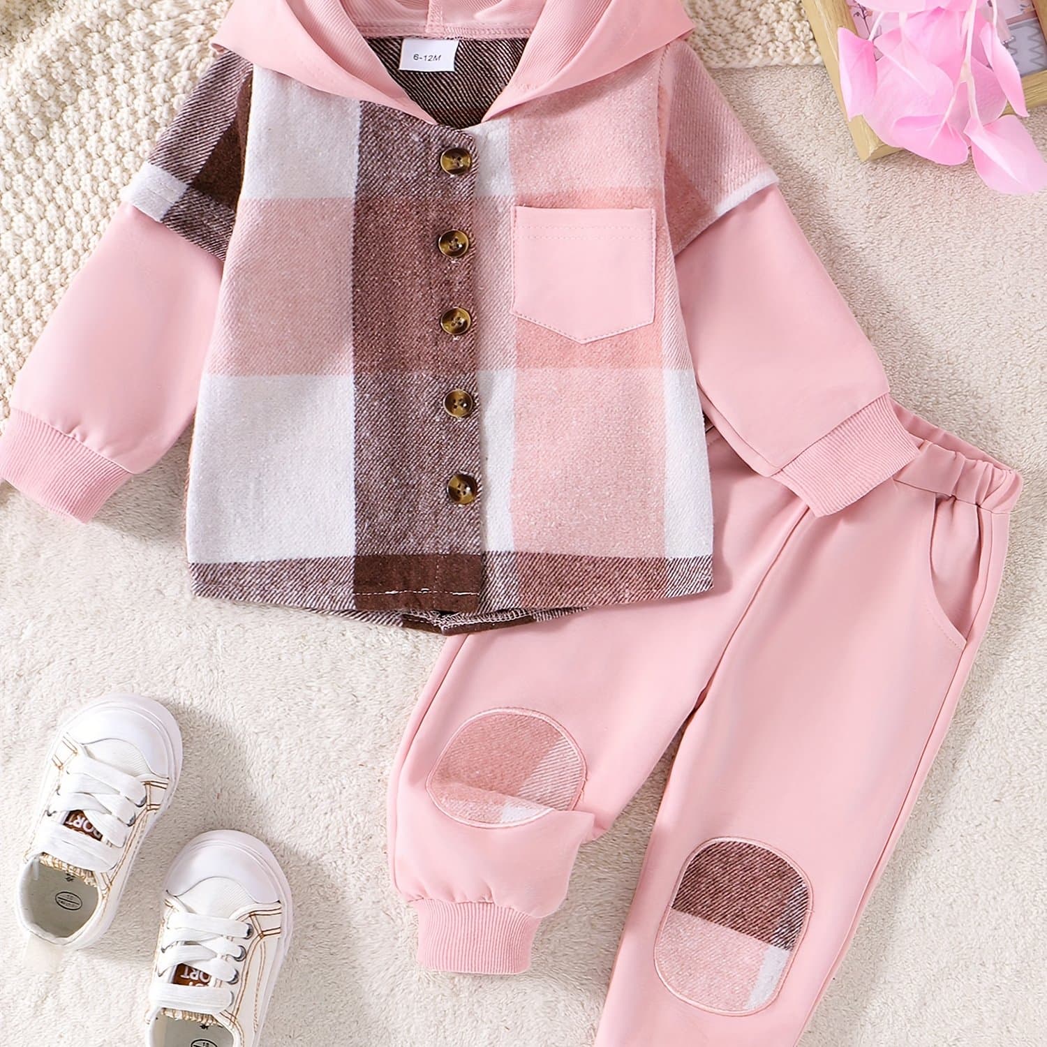 TEMU Toddler Baby Boy Girl Clothes Long Sleeve Button Hoodie Jacket Tops And Jogger Pants Set Casual Fall Winter Outfits 2pcs, For Outdoor