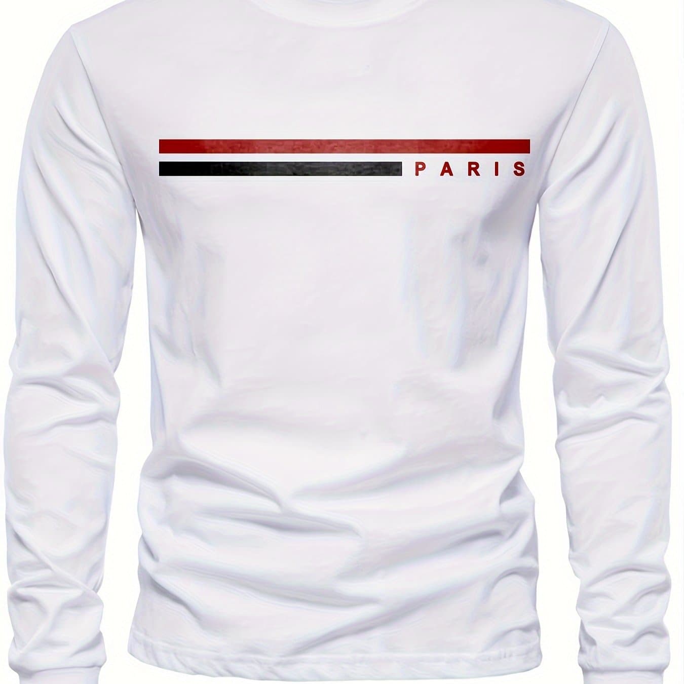 TEMU Feather Pattern Print Men's Casual Sports Round Neck T-shirt Autumn And Winter Base Long-sleeved T-shirt
