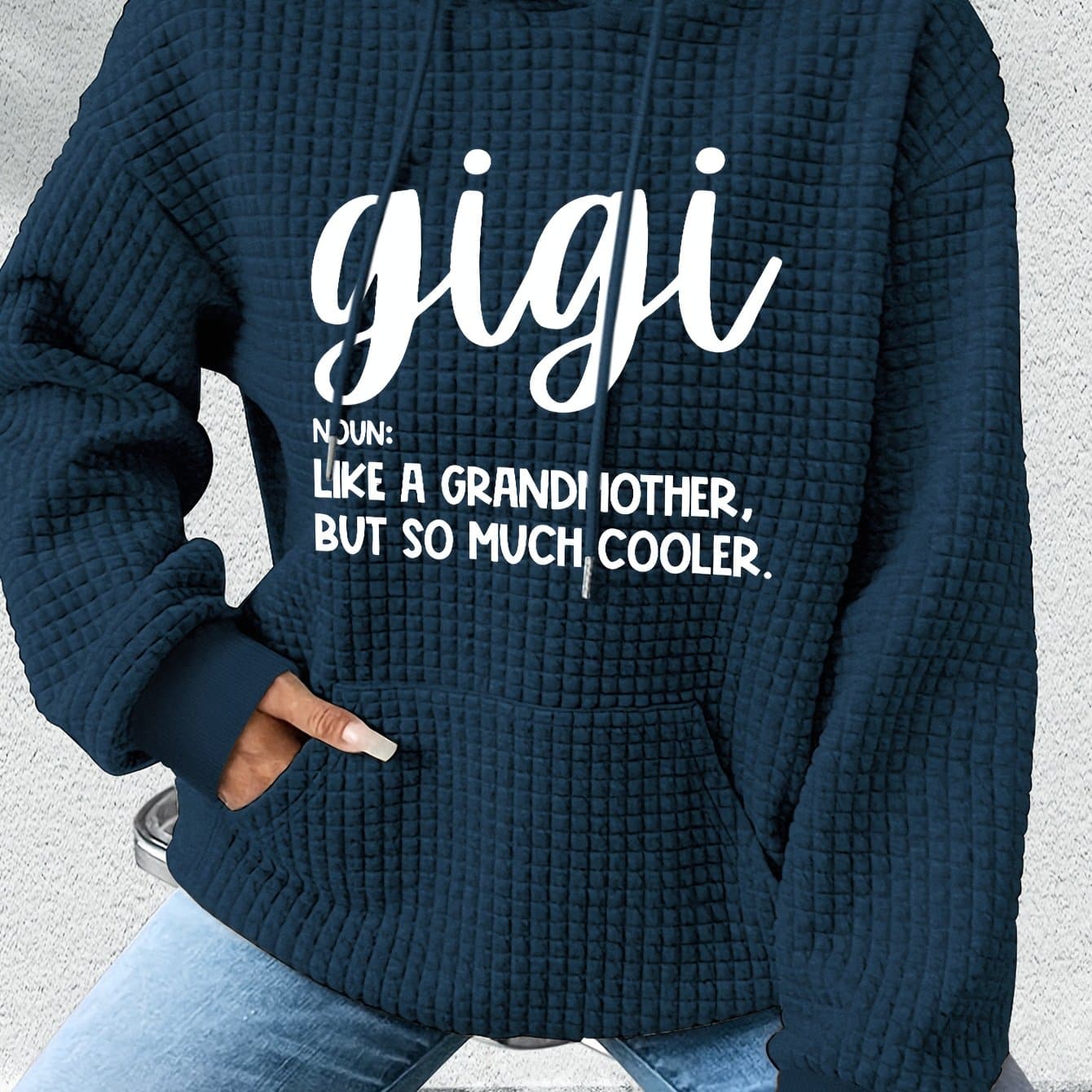 TEMU Directional Letter Print Long-sleeve Waffle Hoodie
