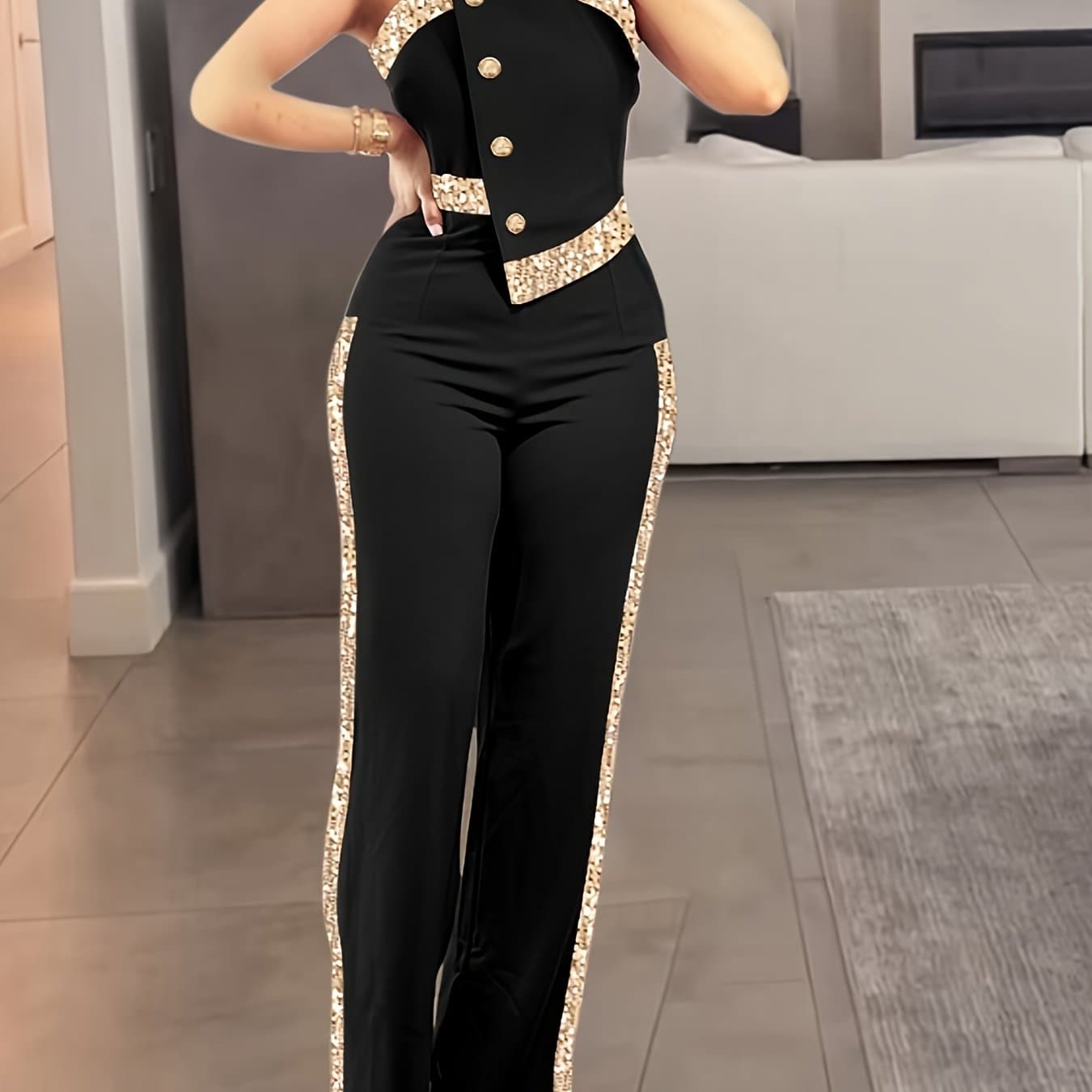 TEMU Directional High-waist Jumpsuit Pants Casual Dress Women's Pants