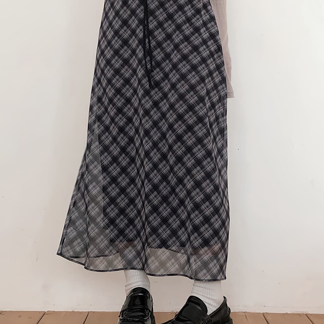 TEMU Lace High-waist A-line Skirt, Street Retro Print Tie-bow Half Skirt, Women's Summer Casual Loose Long Skirt