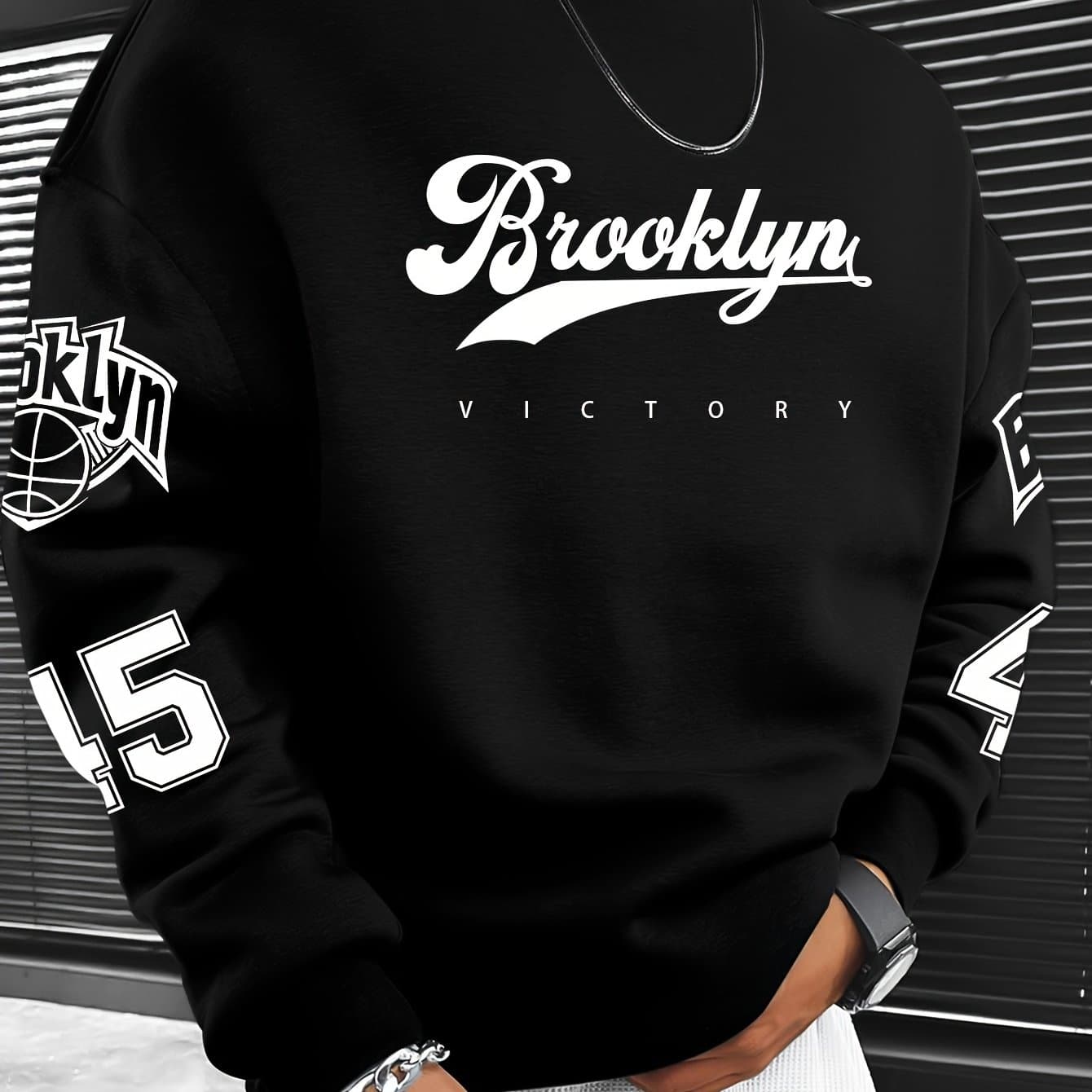 TEMU Men's Brooklyn Fashion Slogan Loose Round Neck Sweatshirt