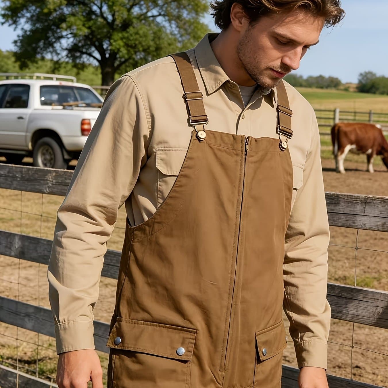 TEMU European And Men's Jumpsuits, New Loose And Casual Bib Pants For Spring And Autumn, Adjustable Shoulder Straps, Long Front, Work Pants By , Wear-resistant And Durable, With Jobs