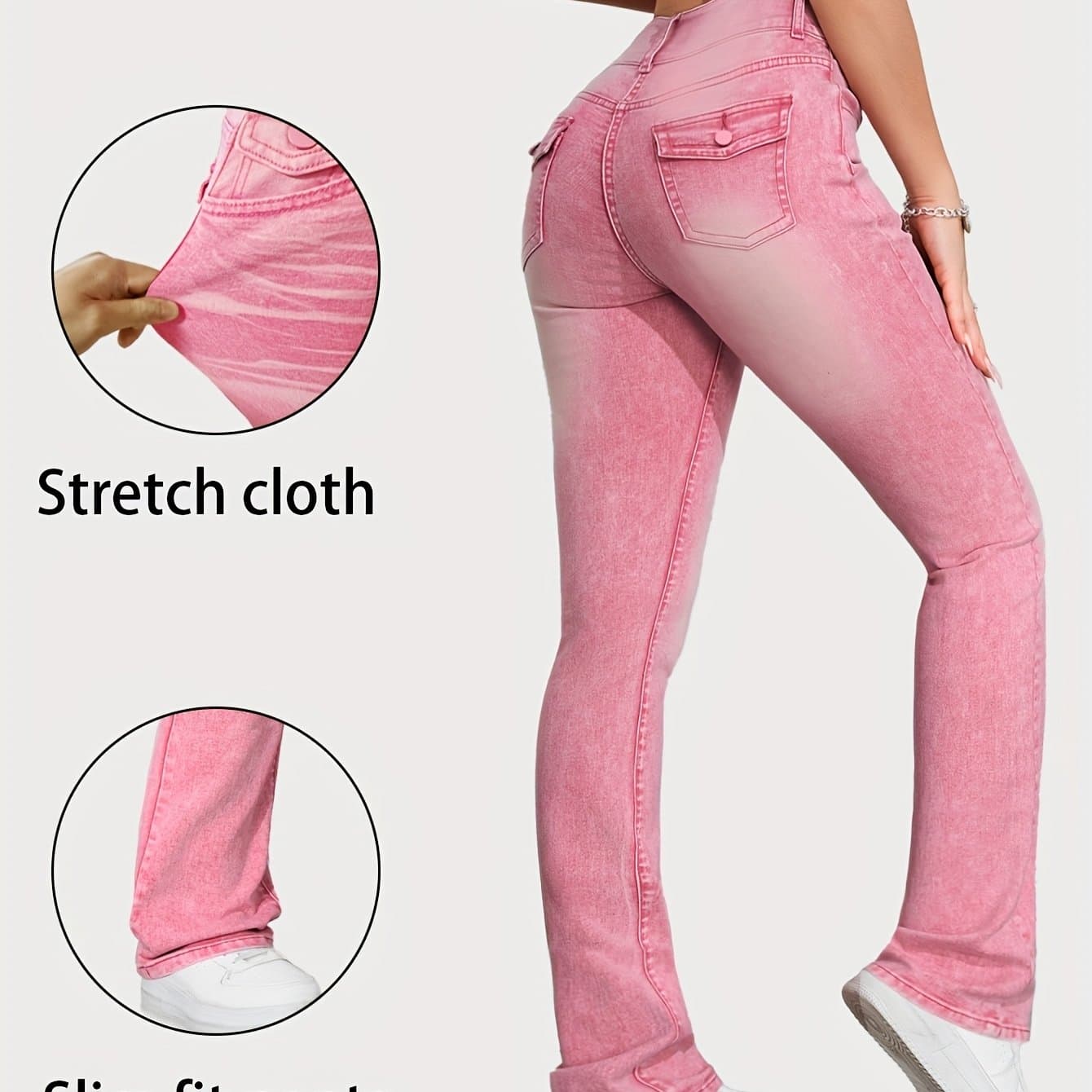TEMU Cute Pink Jeans, Y2k Fashionable And Slim-fitting Style, With Pocket