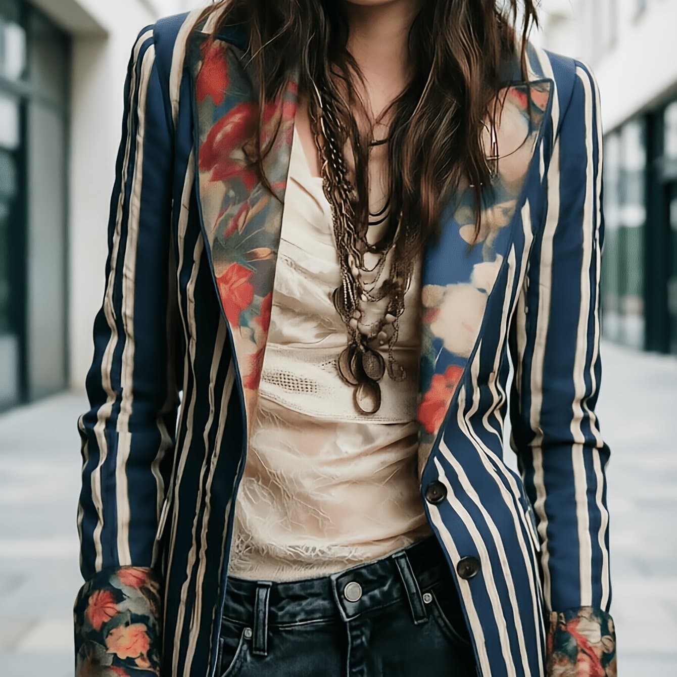 TEMU Women's Vintage Striped Blazer, Printed Suit Lapel Cuff Jacket