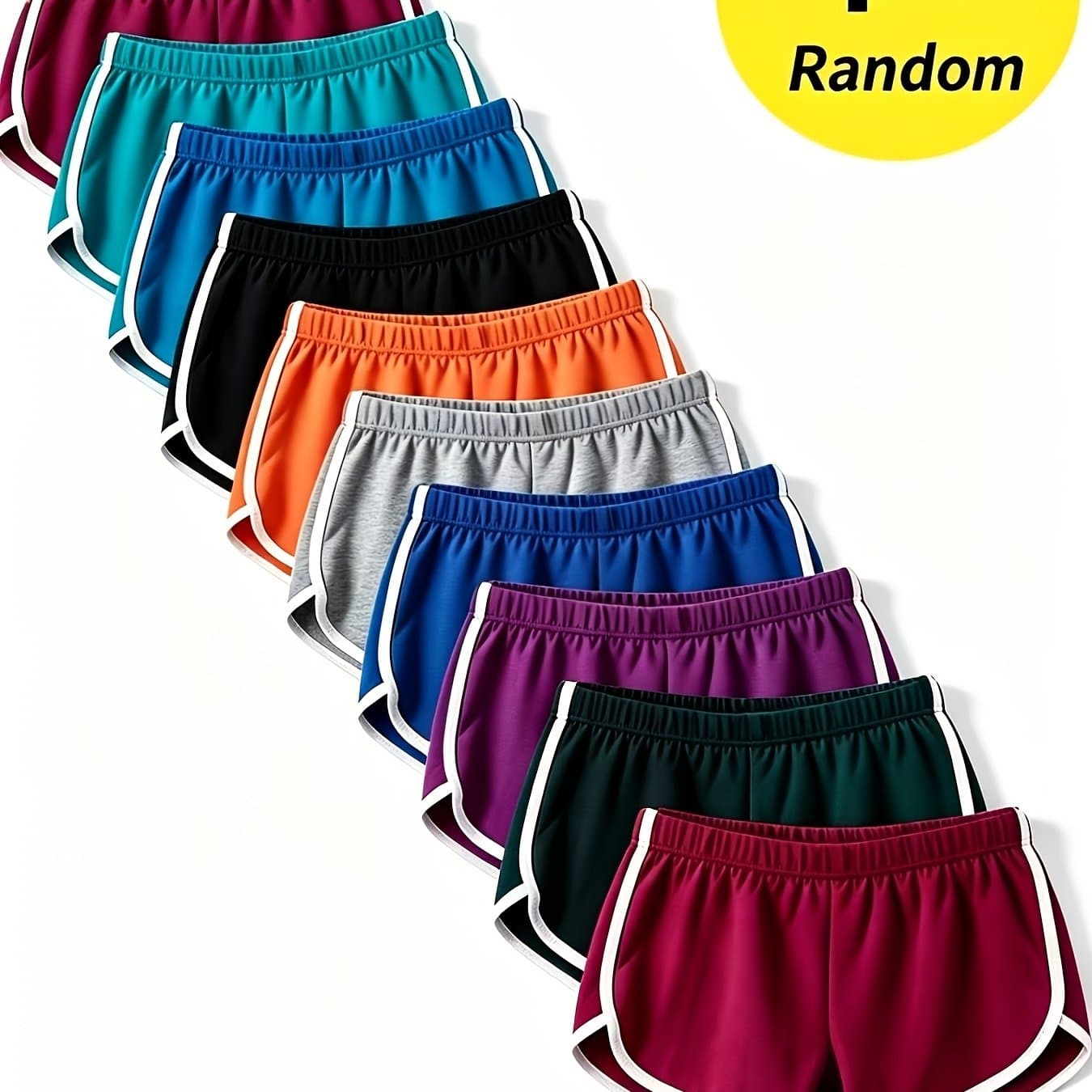 TEMU 4 Pack Random Color Women's Shorts, Casual Comfy Breathable Sports Shorts With White Piping, Elastic Waist For Running, Gym, Yoga, Lounge & Daily Outfit,
