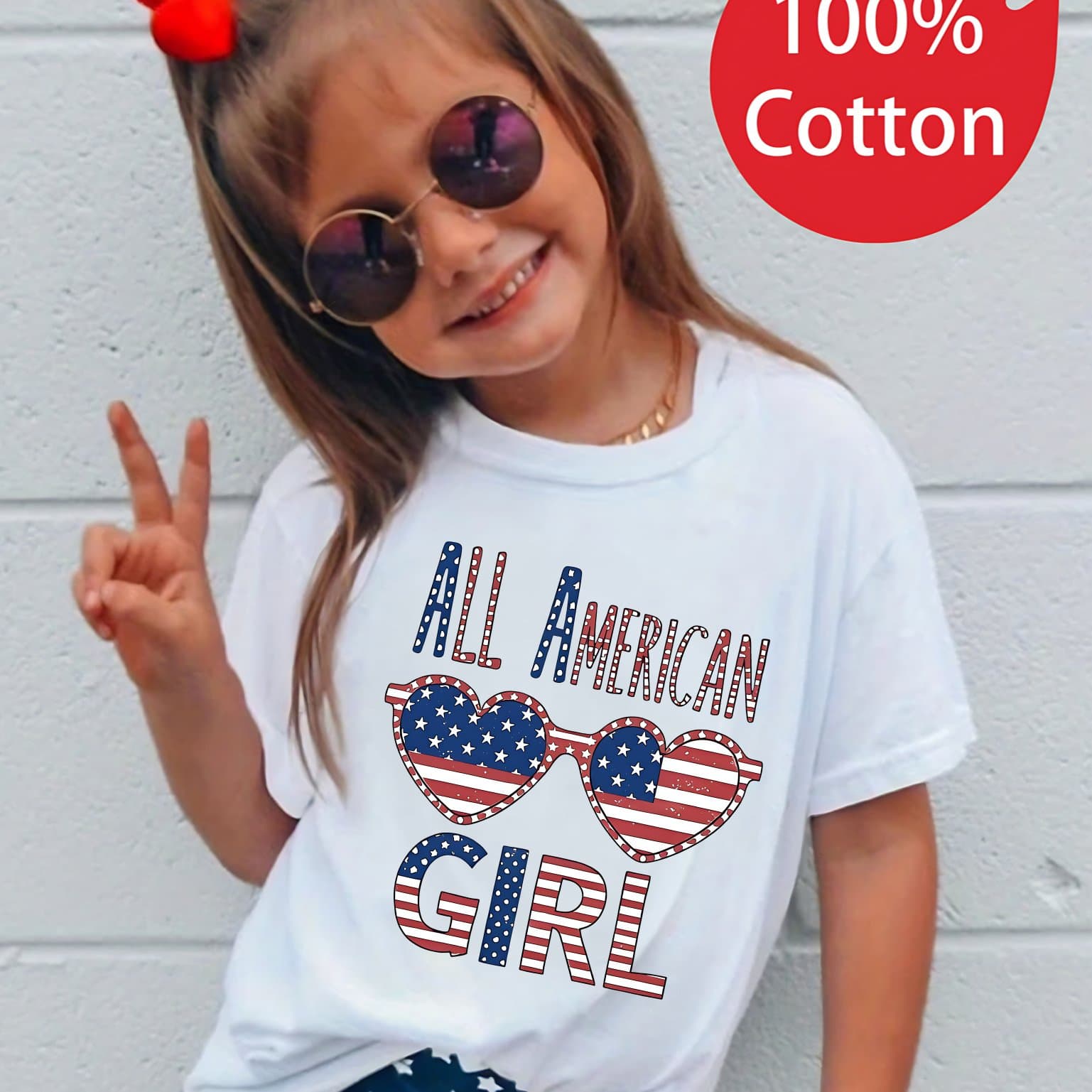 TEMU Day 1pc New Summer Girls' Flag Short-sleeve 100% T-shirt, Comfortable Casual Tees For Girls
