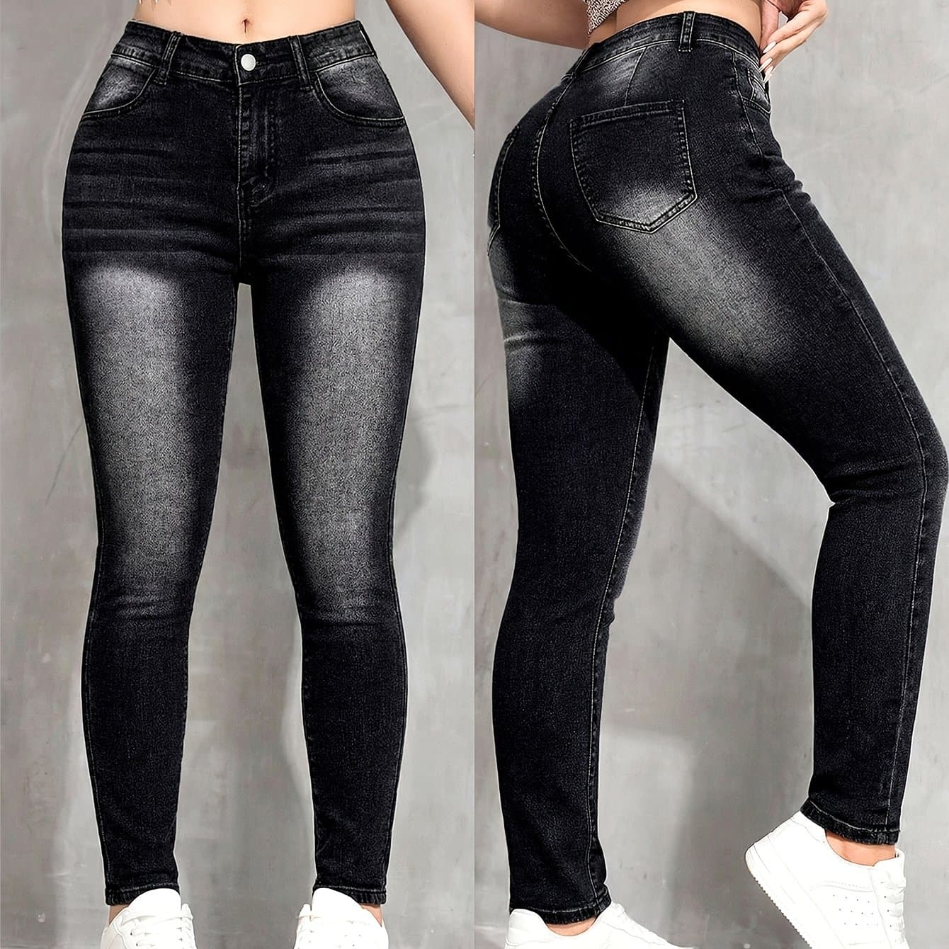 TEMU Women's Skinny Jeans, Black Stretch Denim Ankle Pants, Lifting, Body-hugging Fit, Wear
