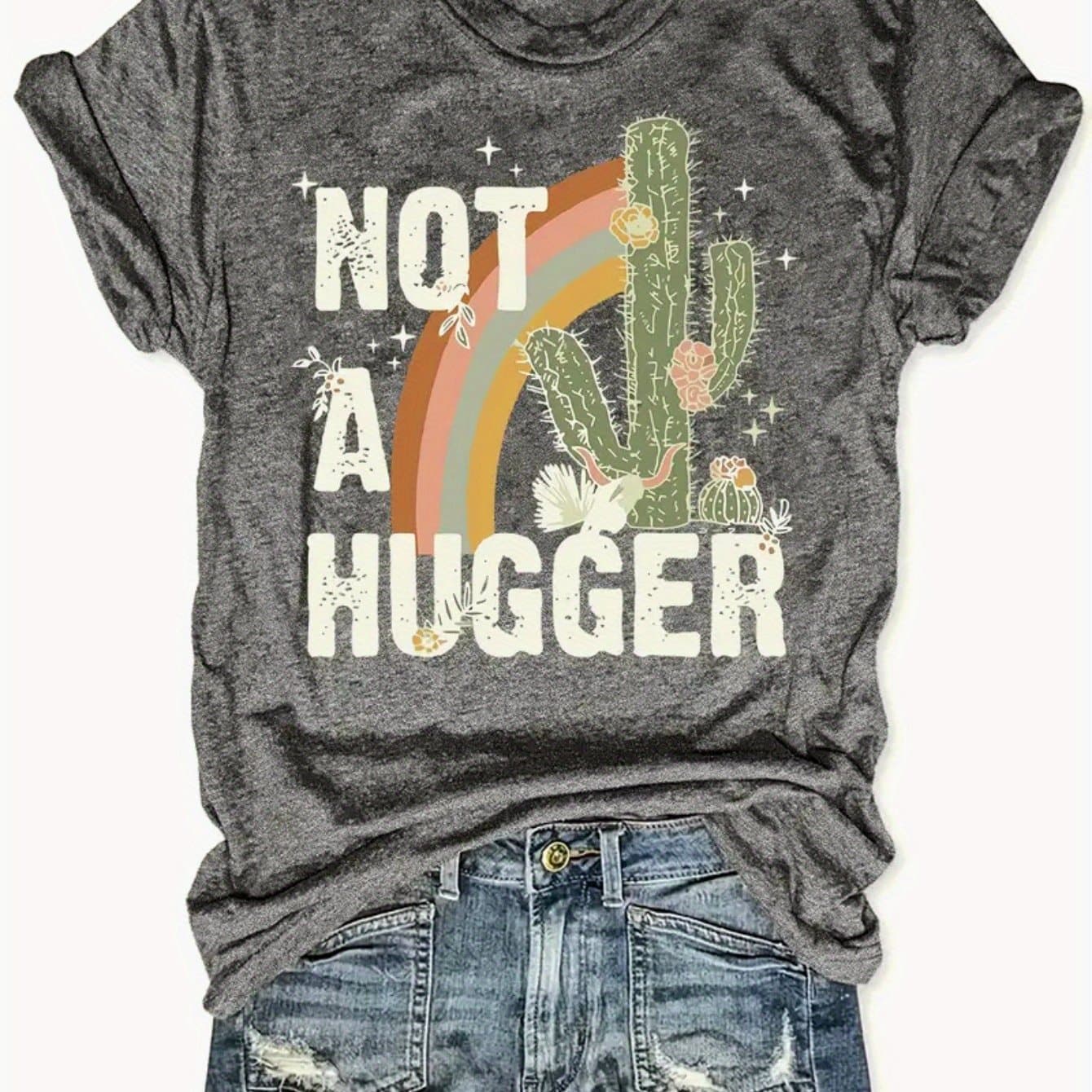 TEMU Crew Neck T-shirt - Fashionable Womens With "" Cactus Graphic Print T-shirt - Casual Short Sleeve Crew Neck Top - Lightweight & Breathable For Wardrobe