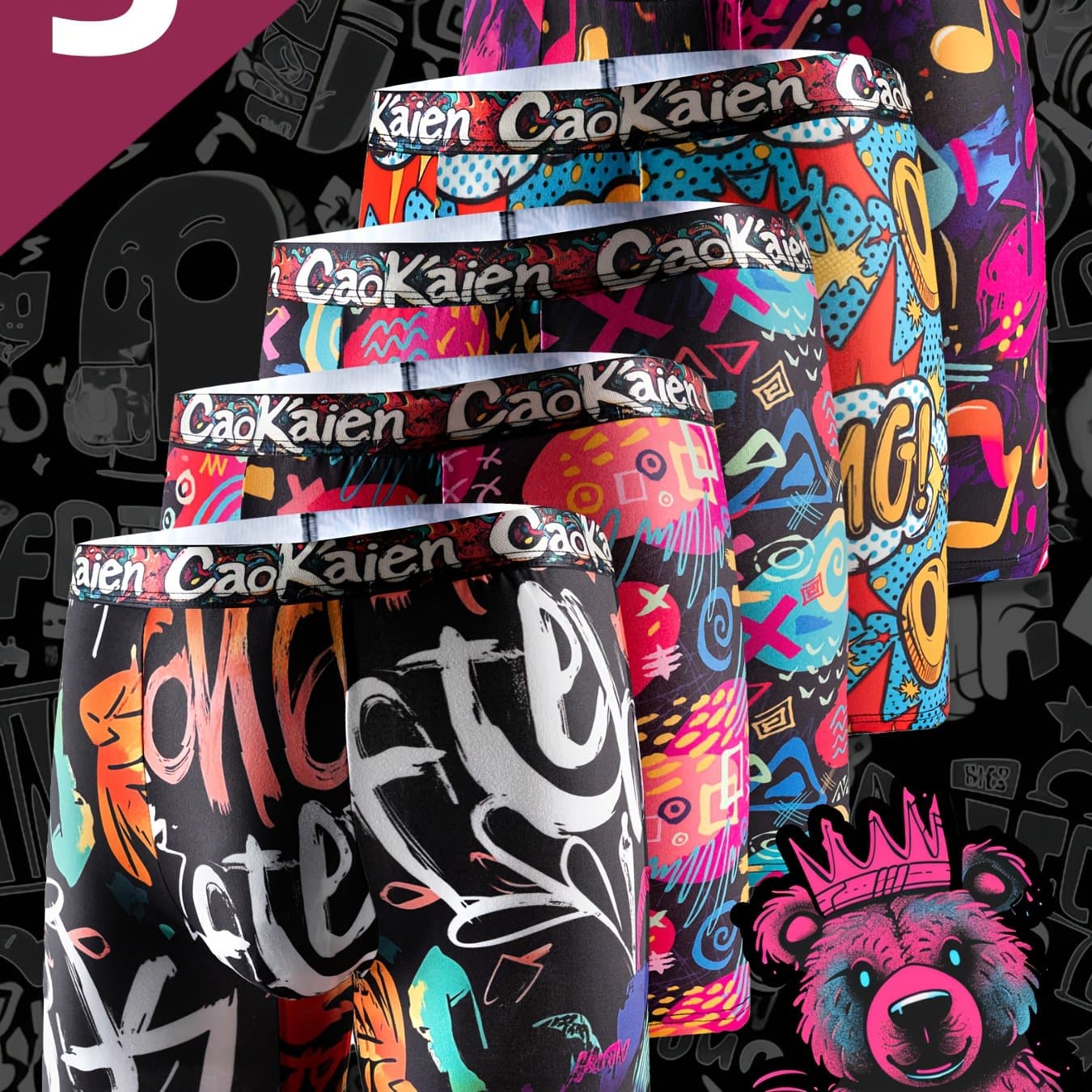TEMU 's Long Boxer Briefs 5-pack Graffiti Thin Breathable Underwear