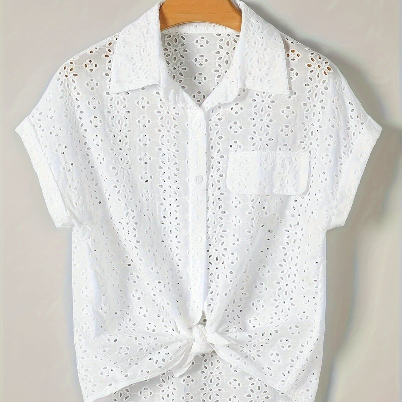 TEMU Eyelet Embroidery Batwing Sleeve Shirt