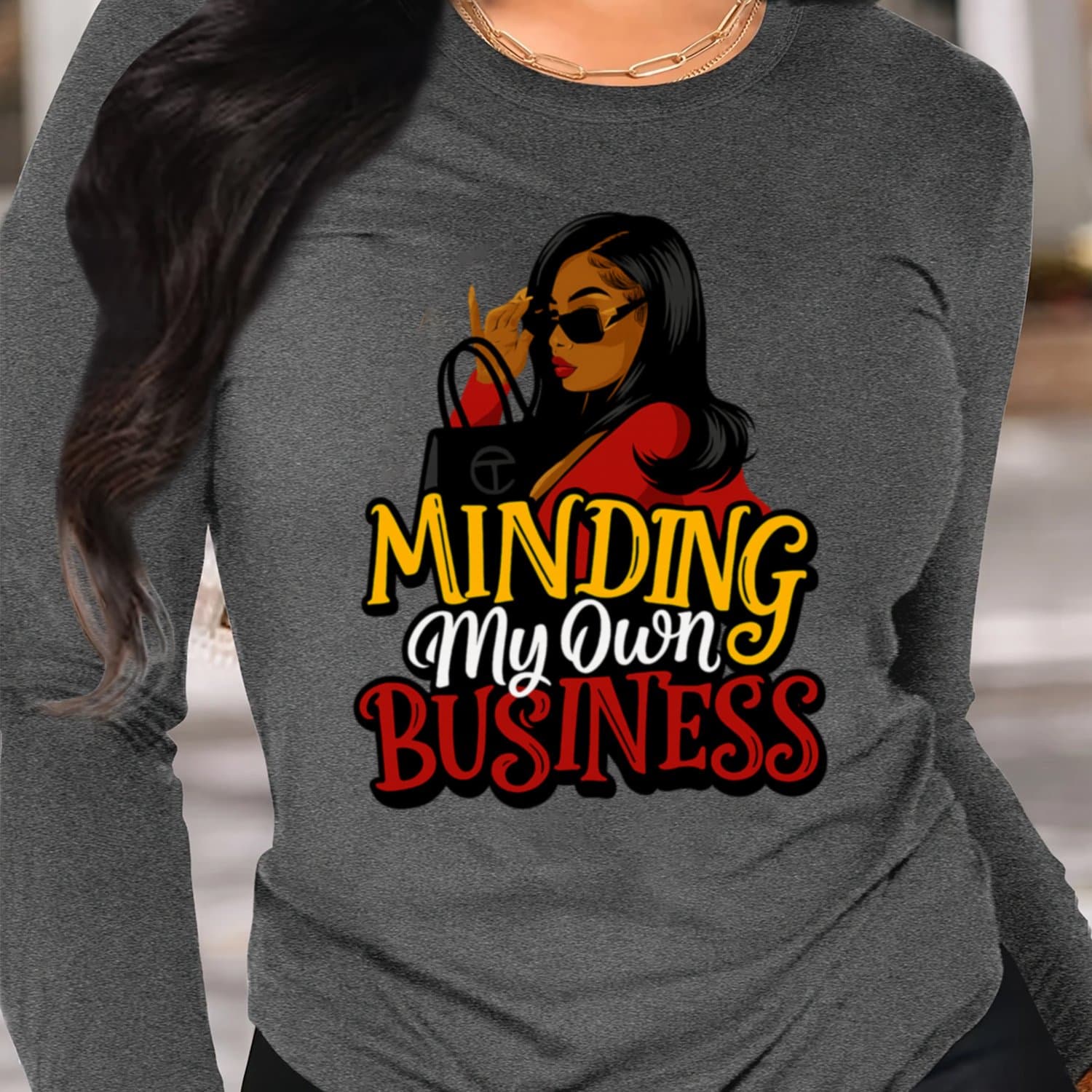 TEMU Casual Long-sleeve Top For Women Featuring A Stylish Glasses Design, Perfect For Summer . Breathable, Machine Washable, And Offers A