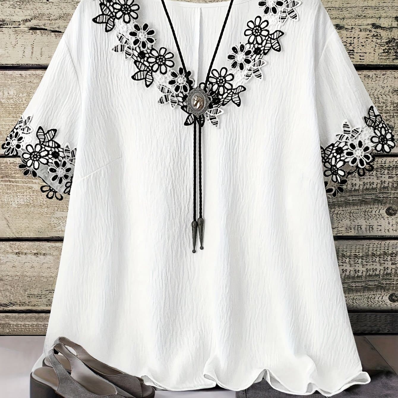 TEMU Plus Size - Plus Size - Plus Size Women's Top Casual Elegant Women Plus Size V-neck Shirt Summer thumbnail 2