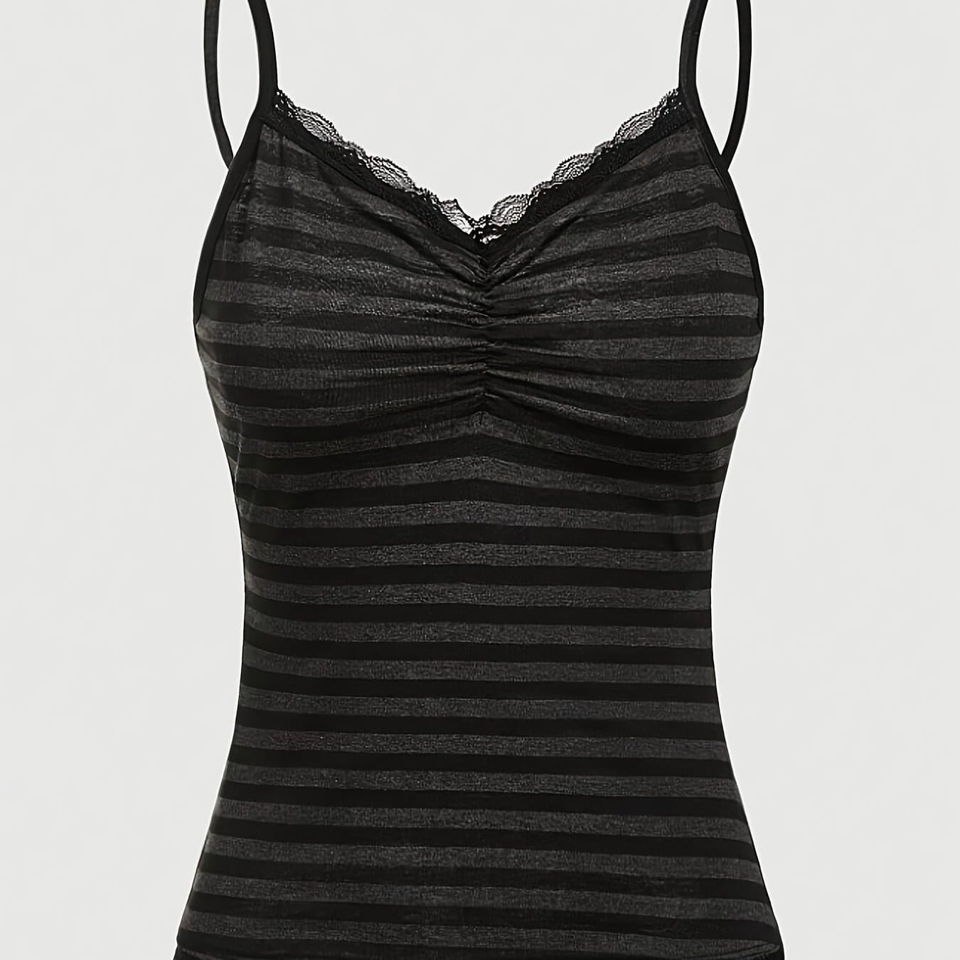 TEMU Lace Stripe Pleated Front Halter Top