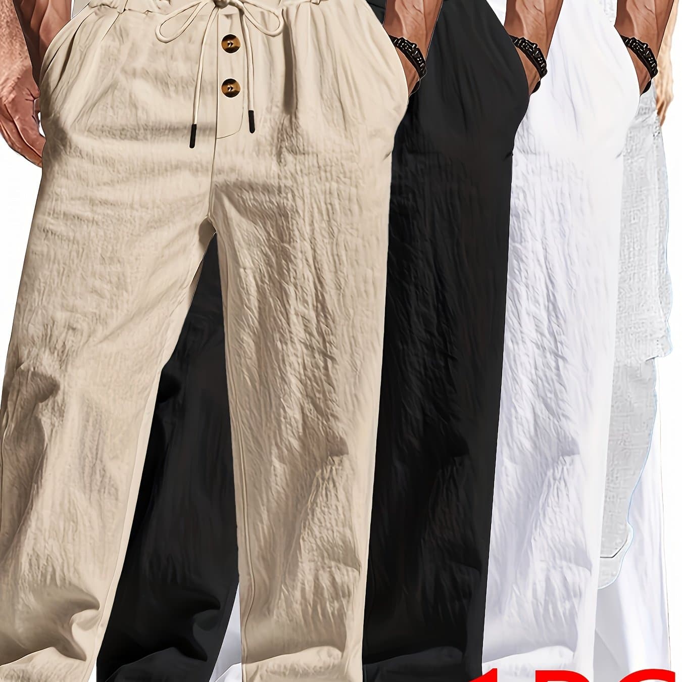 TEMU Men's Breathable Linen Casual Trousers - Relaxed Fit, Solid Color, Comfortable Youth Casual Wear, Ideal For Yoga, Beach, Or Outdoor Activities