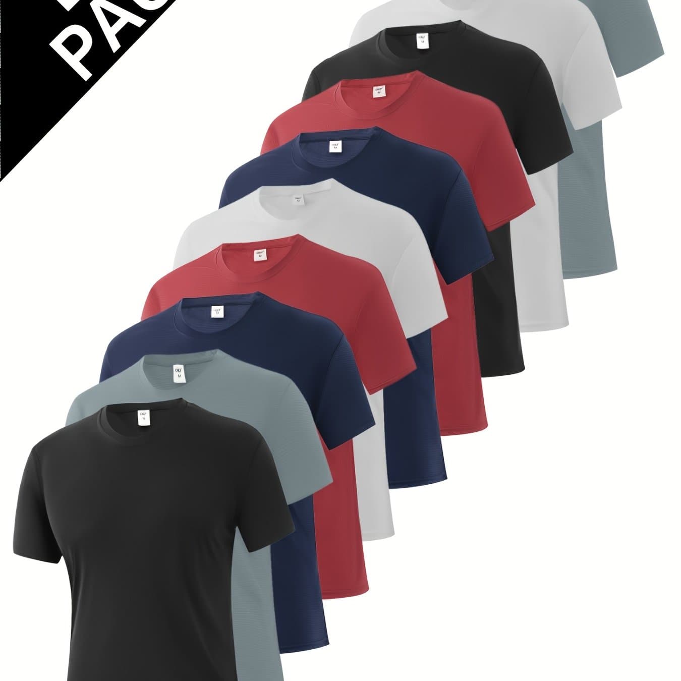TEMU 10pcs Set Of Solid Color Men's Crew Neck For Sports T-shirts, Stylish Regular Fit Inner Top, Breathable And Soft, Suitable For Sports, Everyday Casual Wear, Running, And Gym