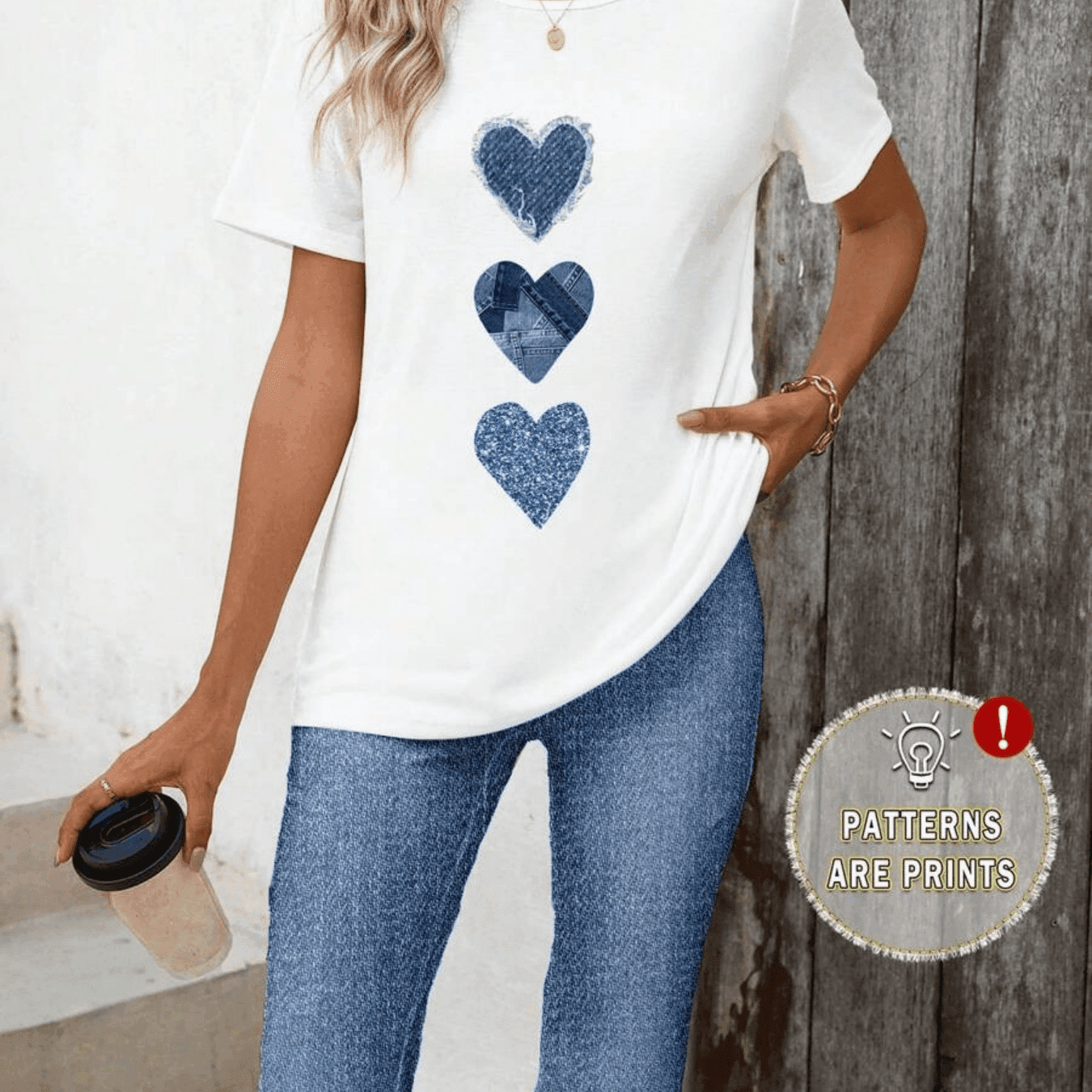 TEMU Women' & Blue Heart Print - Machine Washable Round Neck Tee For Spring Summer Outfits, Versatile Clothing, Relaxed Fit, Soft Fabric, Tee For Women (loose Fit Please Refer To The Size Chart)