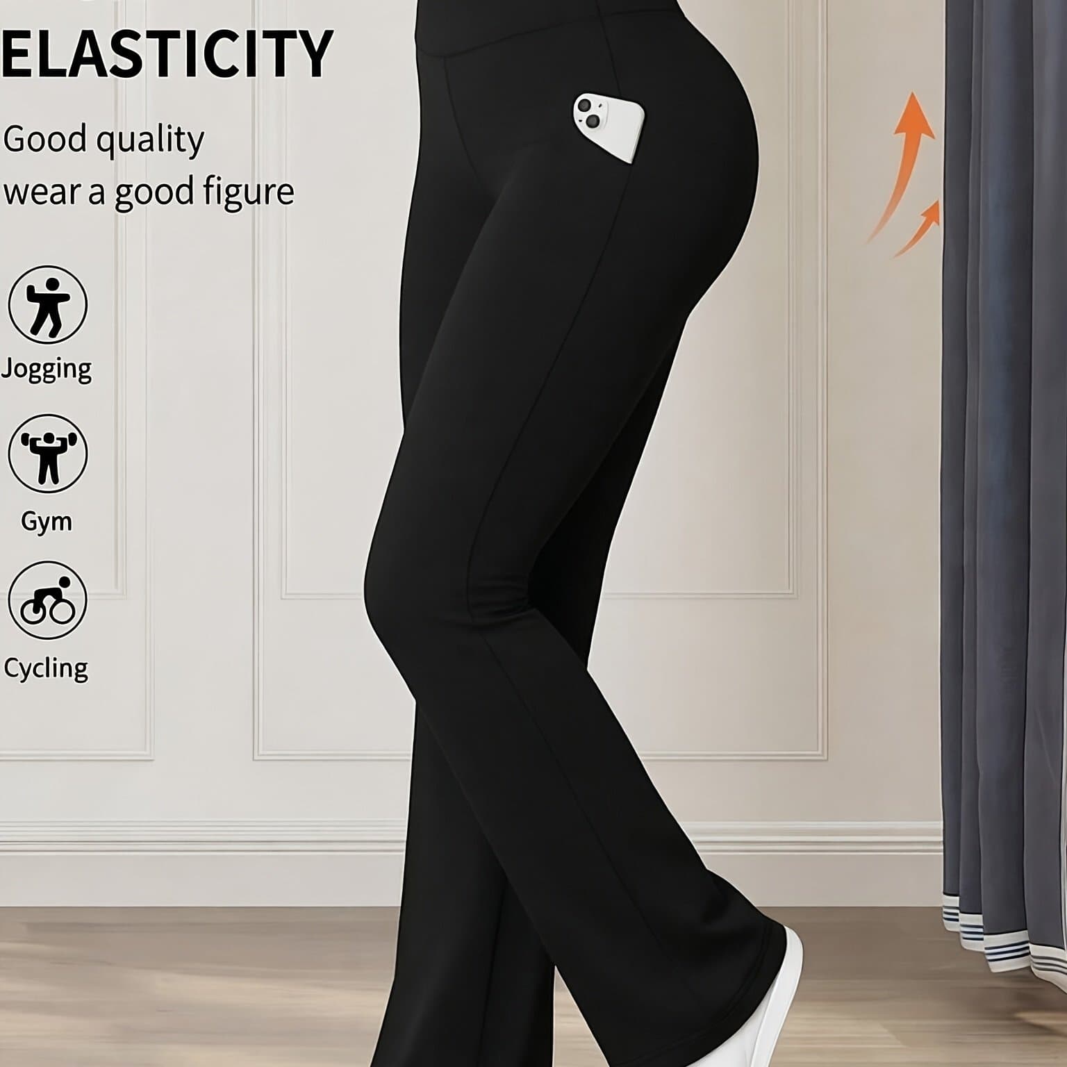 TEMU Solid Color Slant Pants For Women, High Waist Slight Flare Fitted Workout Fitness Long Pants