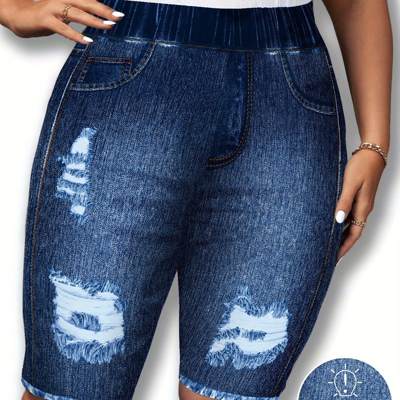 TEMU [printed Pants - Not Denim Fabric]summer New Women's Casual All-match Fashion Denim Effect Print Skinny Shorts