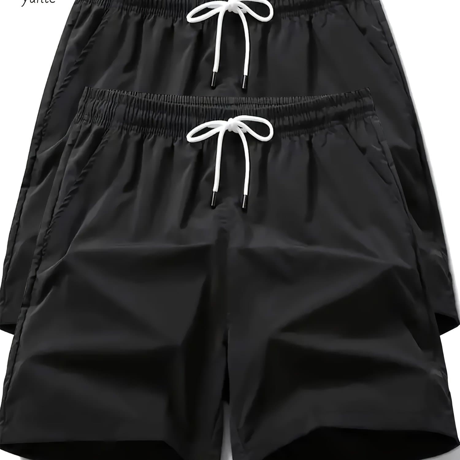 TEMU 2pcs Men's Casual Loose-fit Quick-dry Athletic Shorts With Elastic Waistband And Drawstring, Lightweight Men's Training And Running Shorts With Pockets