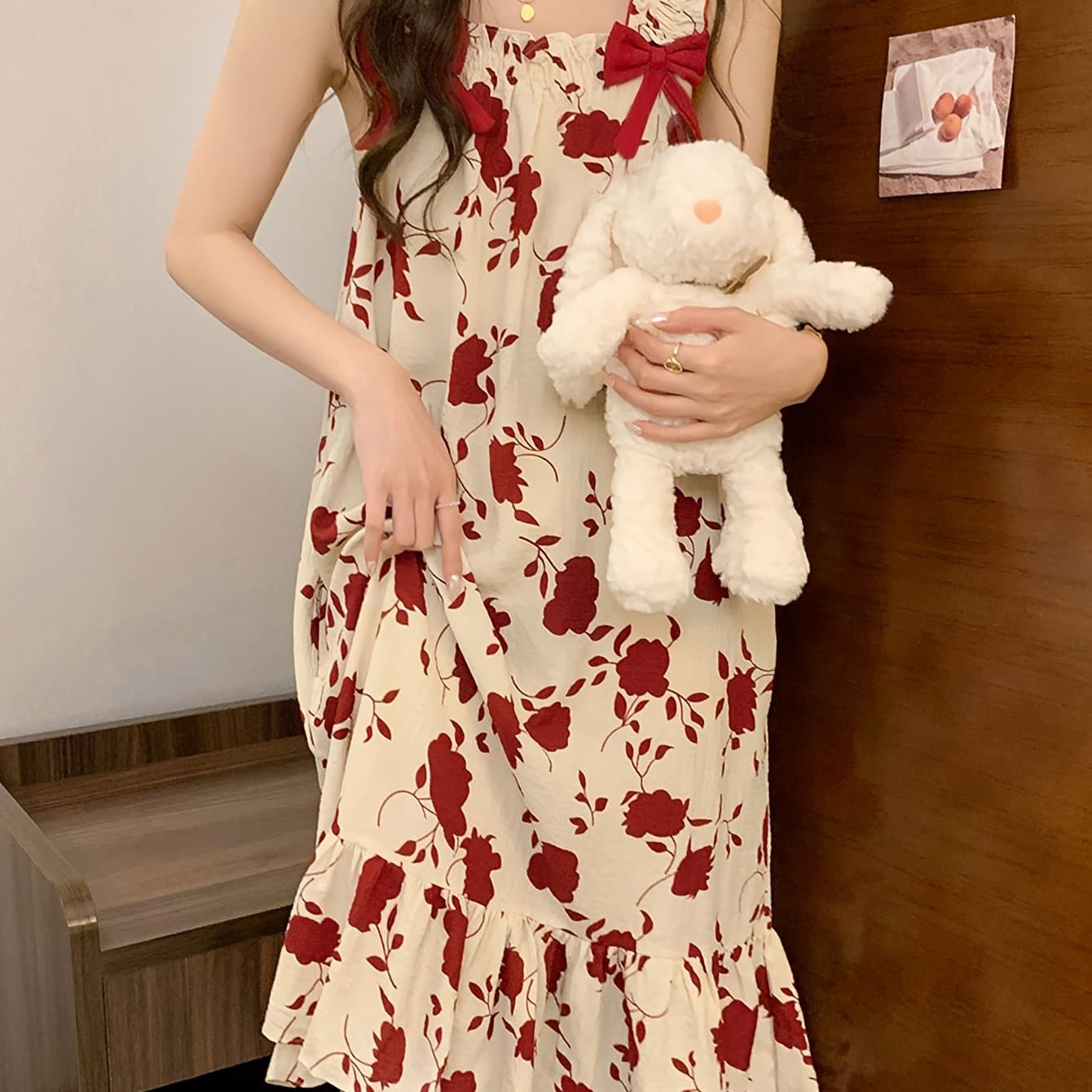 TEMU Women's Floral Nightgown, Spring/summer Sleepwear, Popular Homewear