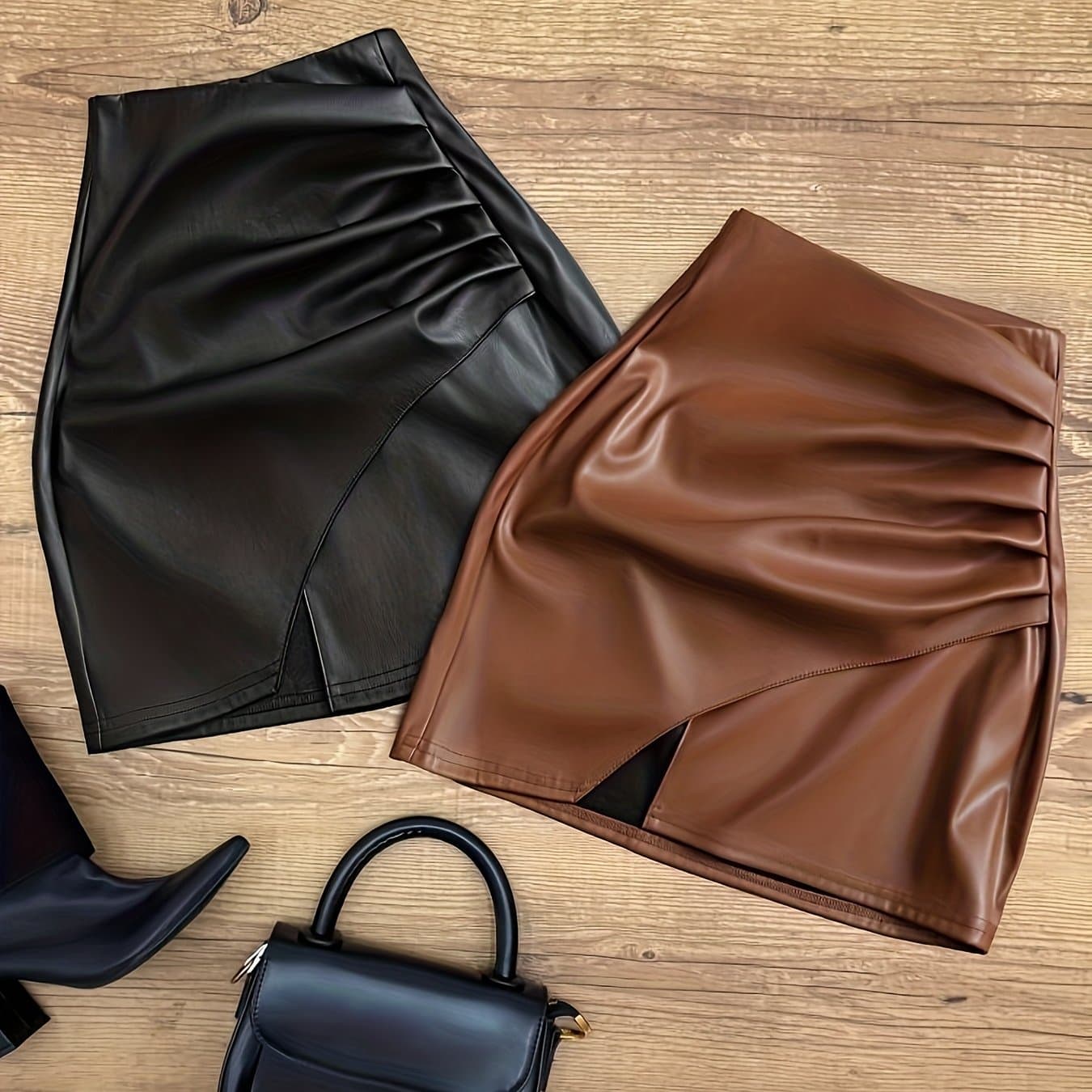 TEMU Irregular Hip-hugging High-waist Black Suit Skirt Set