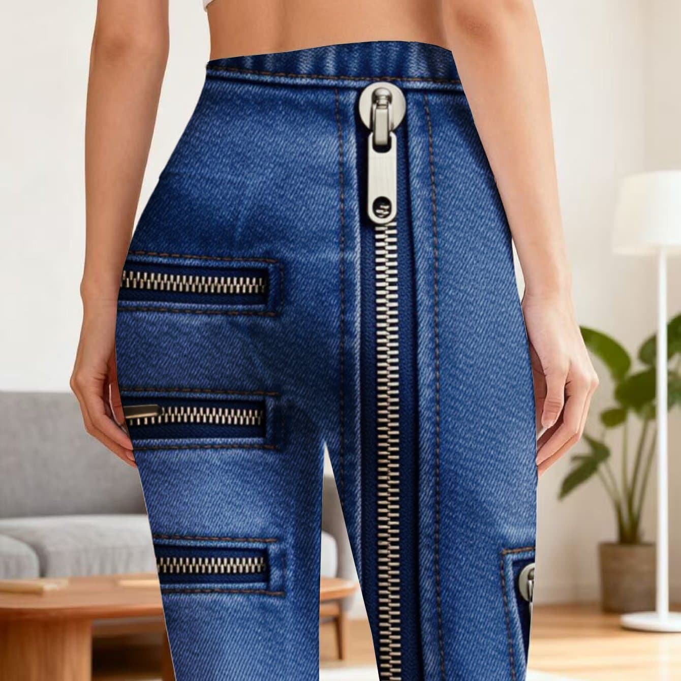 TEMU High Leggings With Zipper Front - Moto Style , Heavy-duty Workout Pants For Gym, Yoga, Casual Wear | Regular Fit Non- Denim For Activity To Streetwear Style