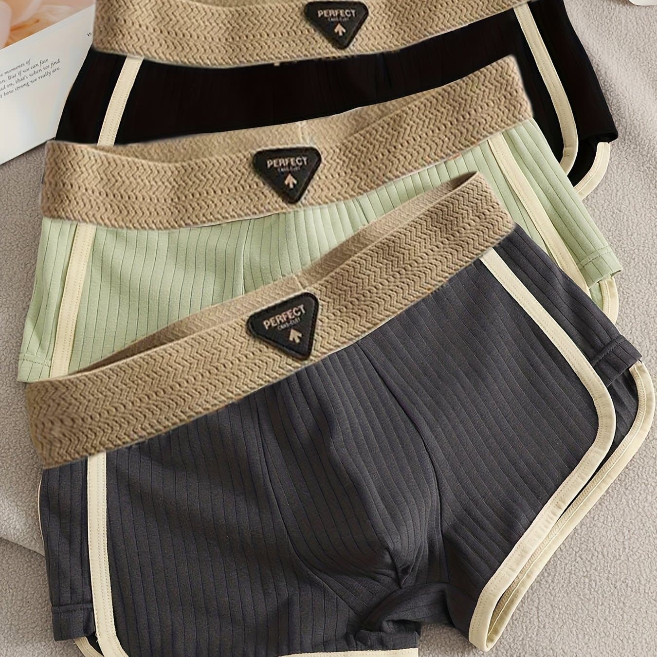 TEMU 3pcs Men's Underwear, Ribbed Striped Casual Boxer Briefs, Breathable Comfortable Stretch Boxer Shorts, Athletic Shorts