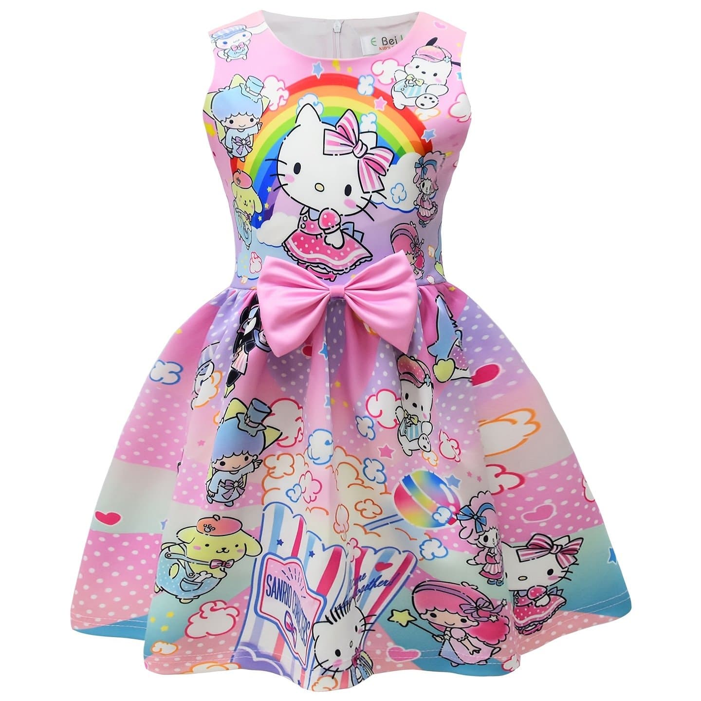 TEMU Hello Kitty Cute Girlss Dress, Cartoon Dress For Spring/summer, Girls Sleeveless Dress With Bow, Kids Casual Sundress For Birthday/holiday/party, For 3-9 Years Old