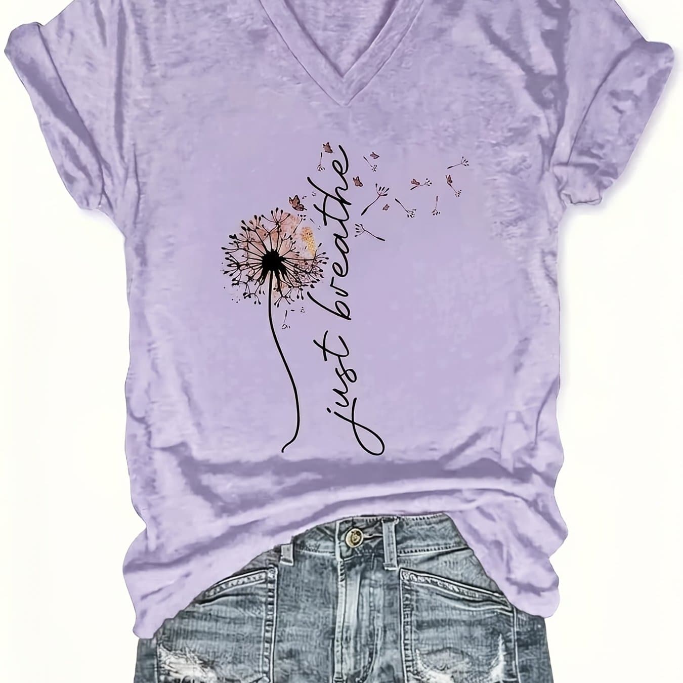 TEMU Spring Summer New, Casual Printed V-neck Loose Short Sleeve Top With Base T-shirt, Everyday Versatile T-shirt, Geometric , , Machine Washable, Basic Shirt, Style