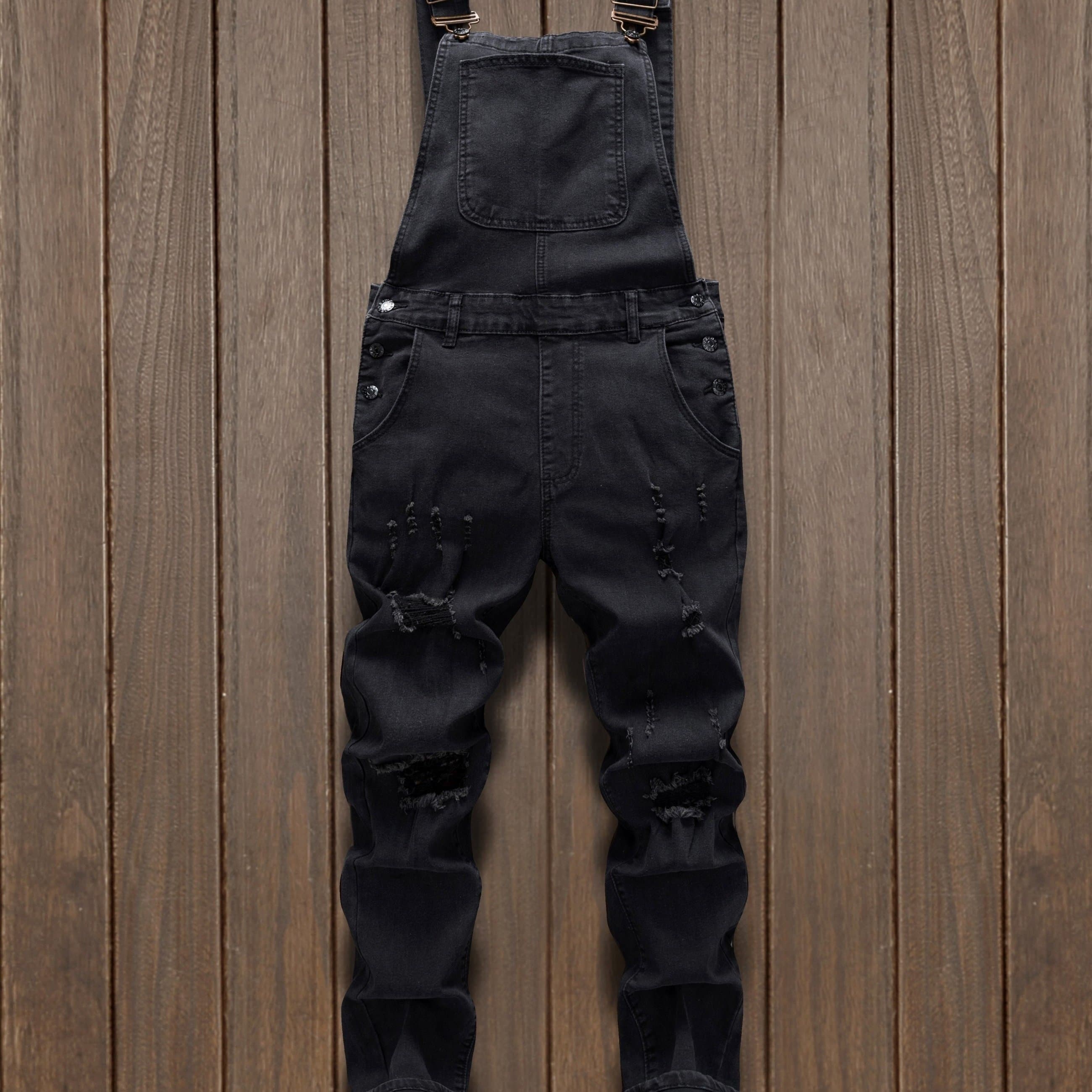 TEMU Stylish And 's Denim Overalls With Multiple Pockets, And Distressed For Work