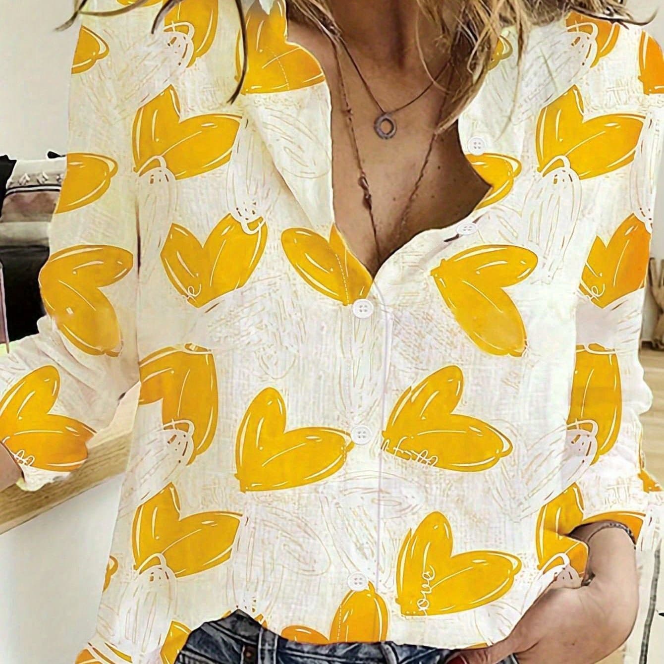TEMU Fresh Valentine's Day Apparel For And Summer In Europe And The United States, Featuring A Romantic Heart-shaped Design On Casual, Loose-fitting, Skin-friendly Long-sleeve Shirts For Women