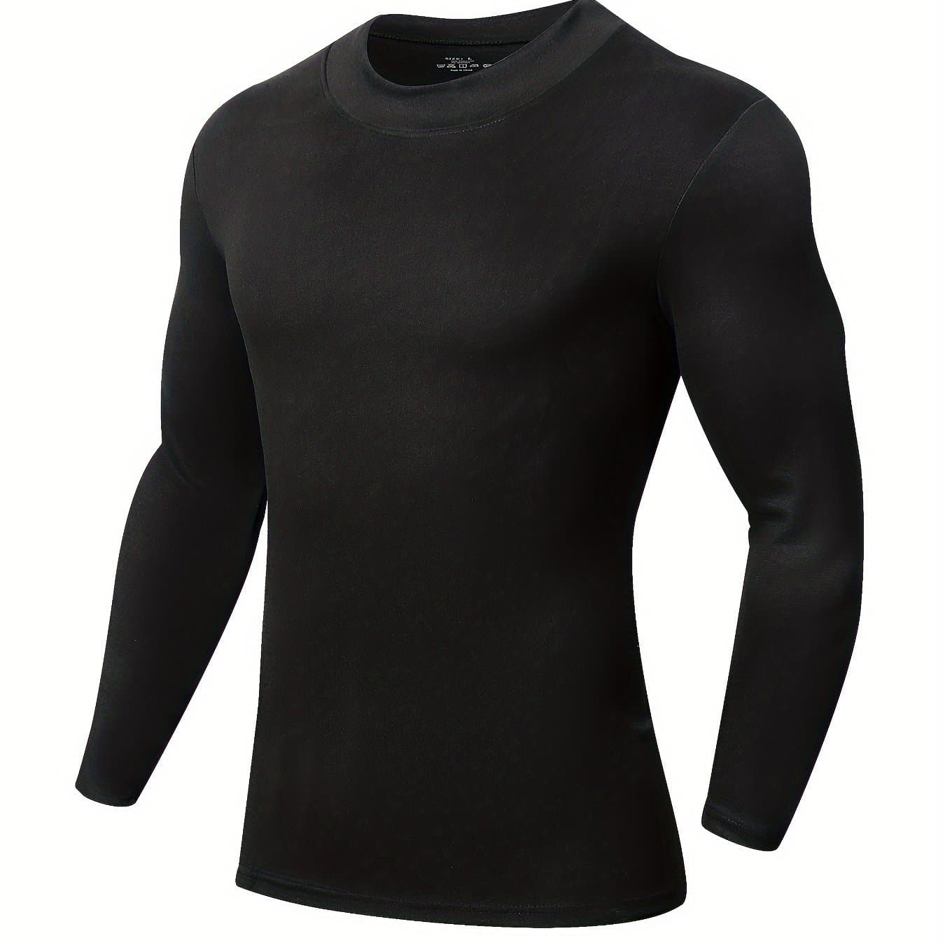 TEMU Black Double-sided German-style High Neck Long Sleeve Men's Autumn/winter Lapel Thickened Warm Casual Inner Layer Brushed Base Layer Sweatshirt Spring Top