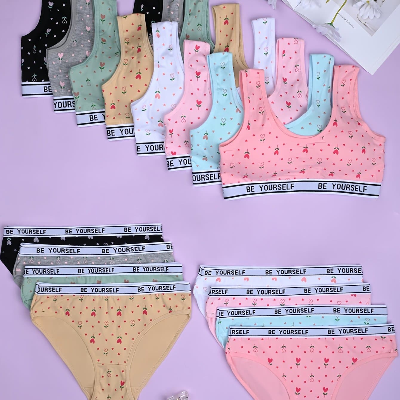 TEMU 8 Set Teens Girls' Underwear Set Comfortable Vest & Panties Lingerie Set, Perfect For Aged 9-14, Perfect For Outdoor, For Teenager